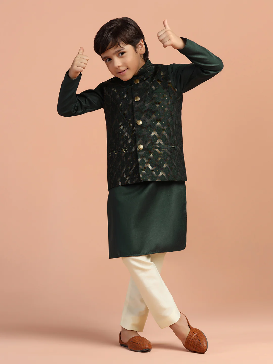 Dark Green Jacquard Nehru Jacket - Image 6