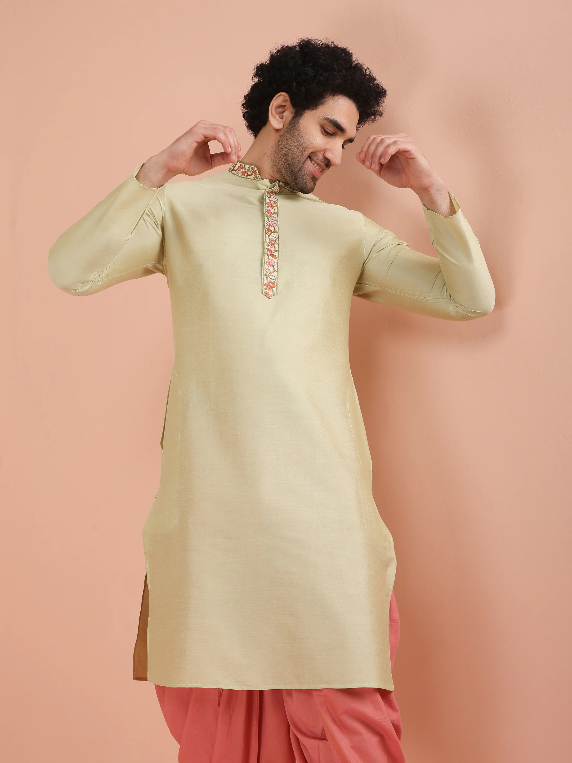 Green Silk Blend Embroidered Kurta - Image 8
