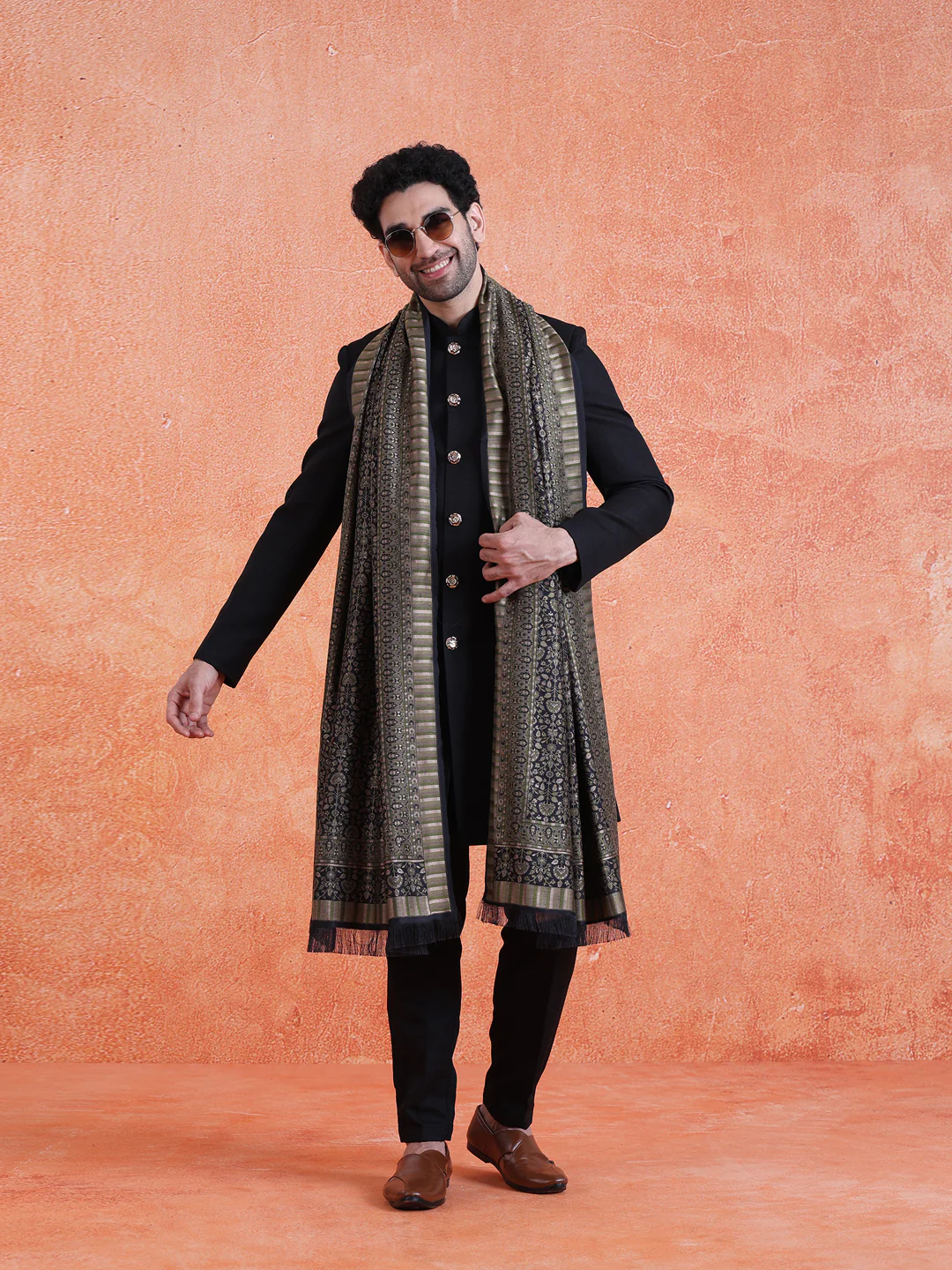Dark Green Silk Blend Jacquard Dupatta - Image 6