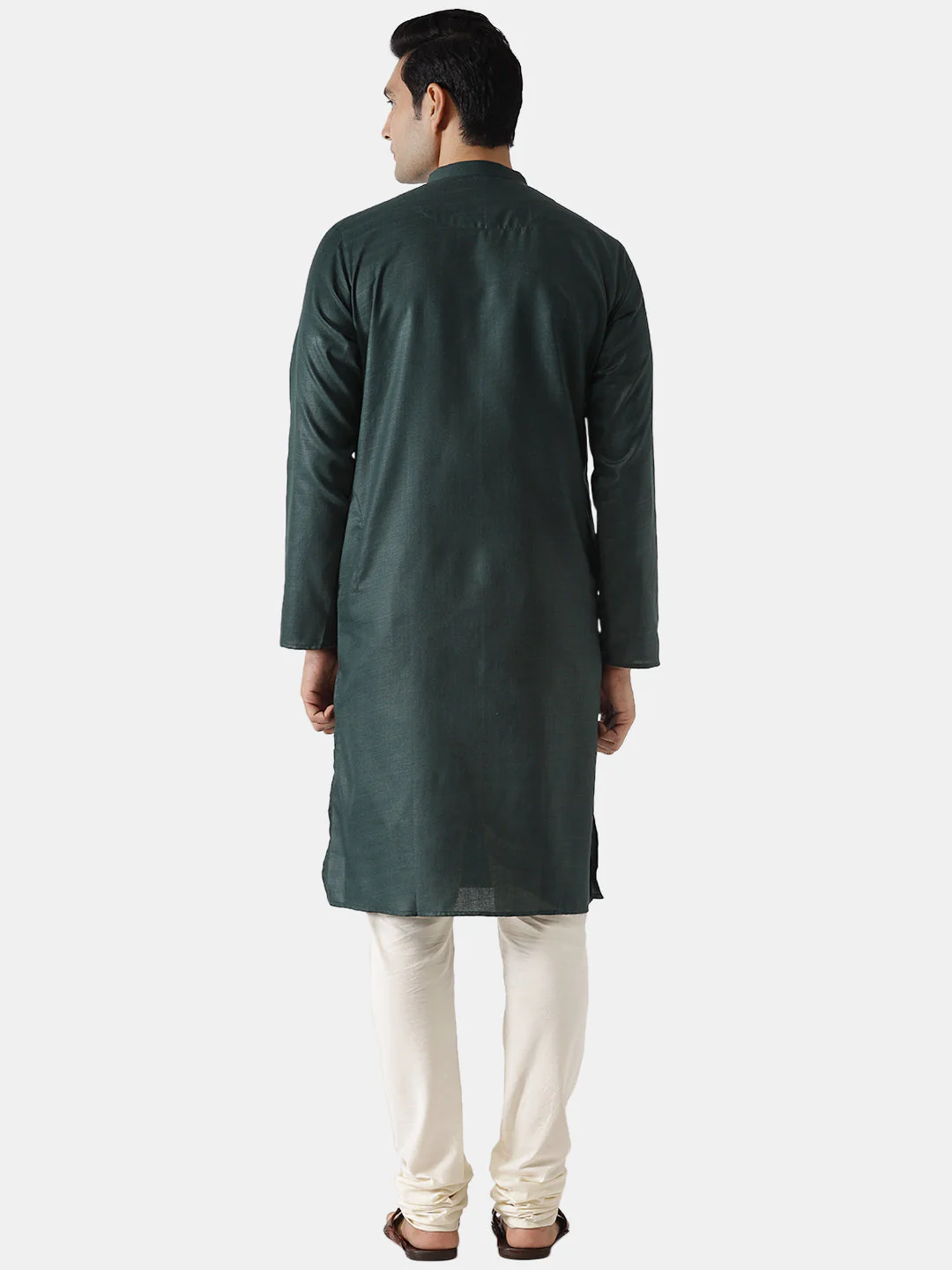 Dark Green Silk Blend Solid Long Kurta - Image 5