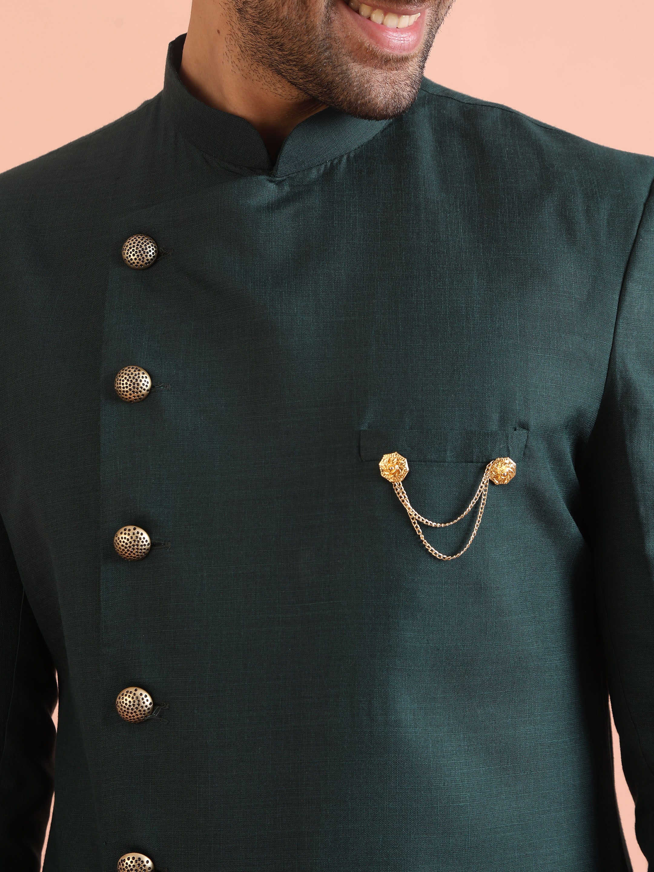 Deep Green Asymmetric Sherwani Trouser Set - Image 6