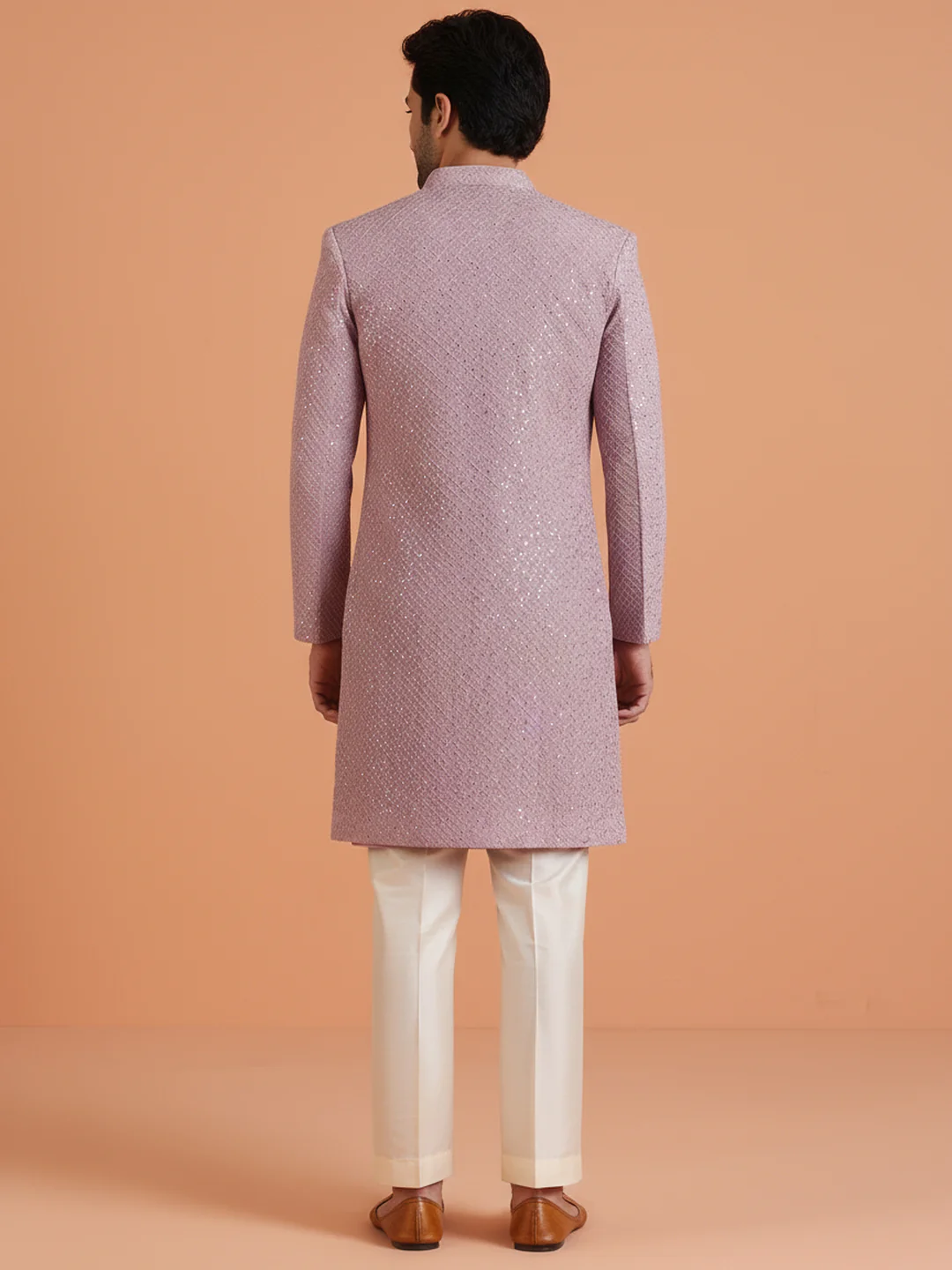 Dusty Pink Front-Open Sherwani Trouser Set - Image 4