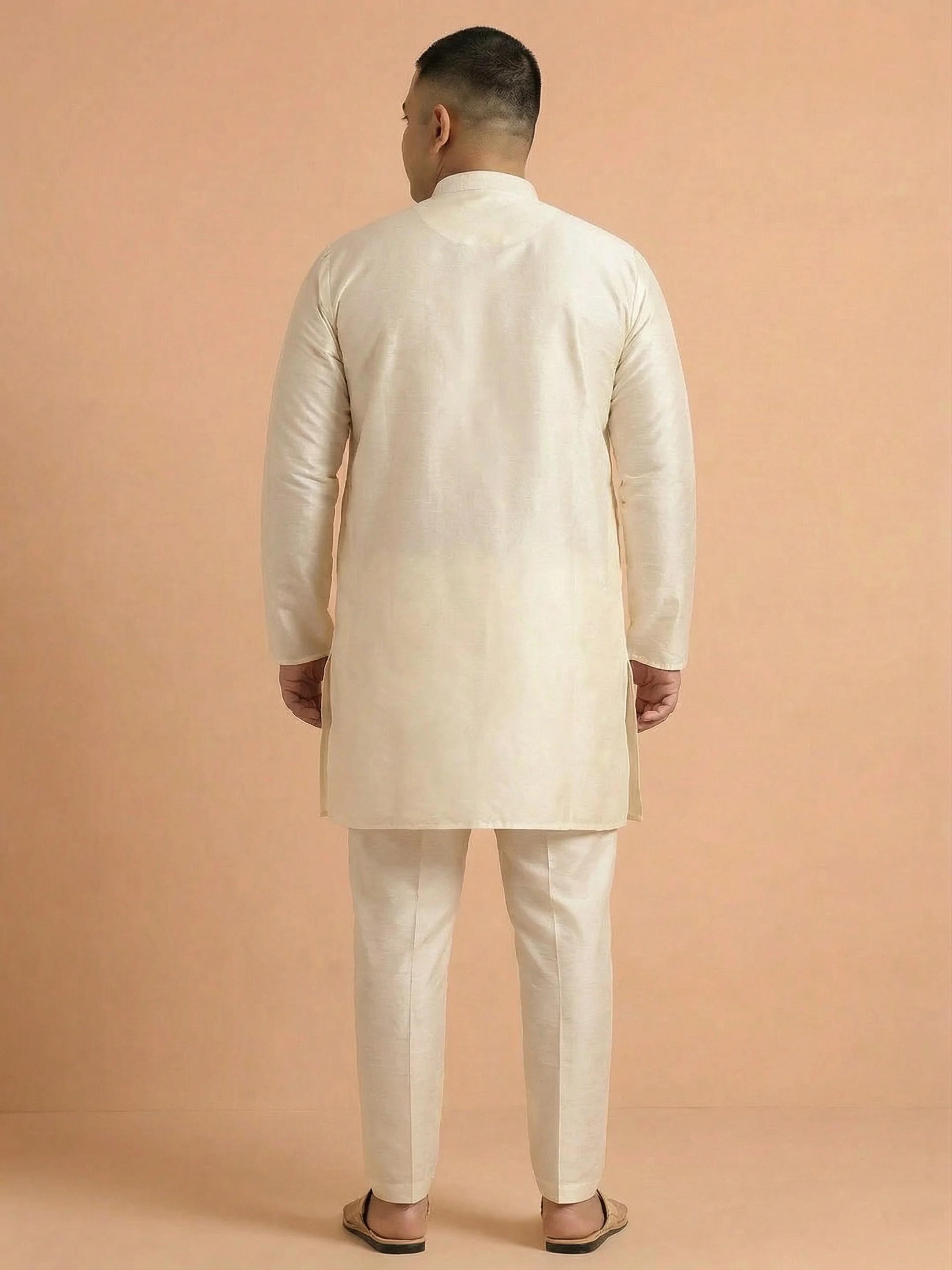Elegant Off-White Silk Blend Kurta for Men – Minimalistic Ethnic Wear - Image 2