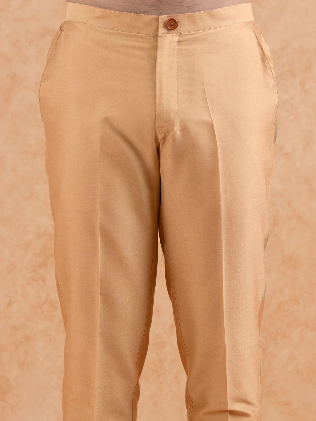 Golden Poly Silk Solid Mid Kurta Trouser Set - Image 6