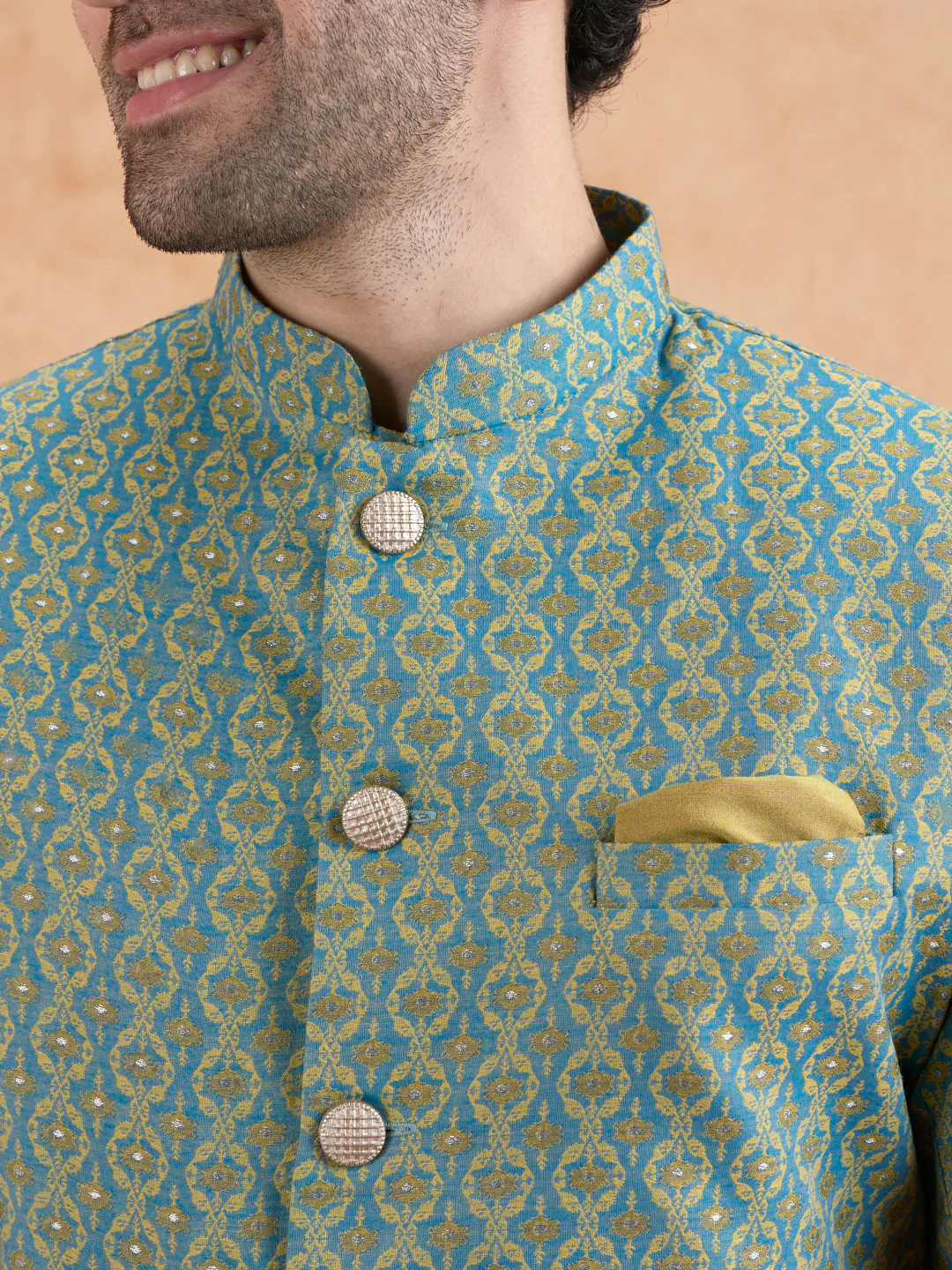 Green Brocade Sherwani with Dhoti - Image 5