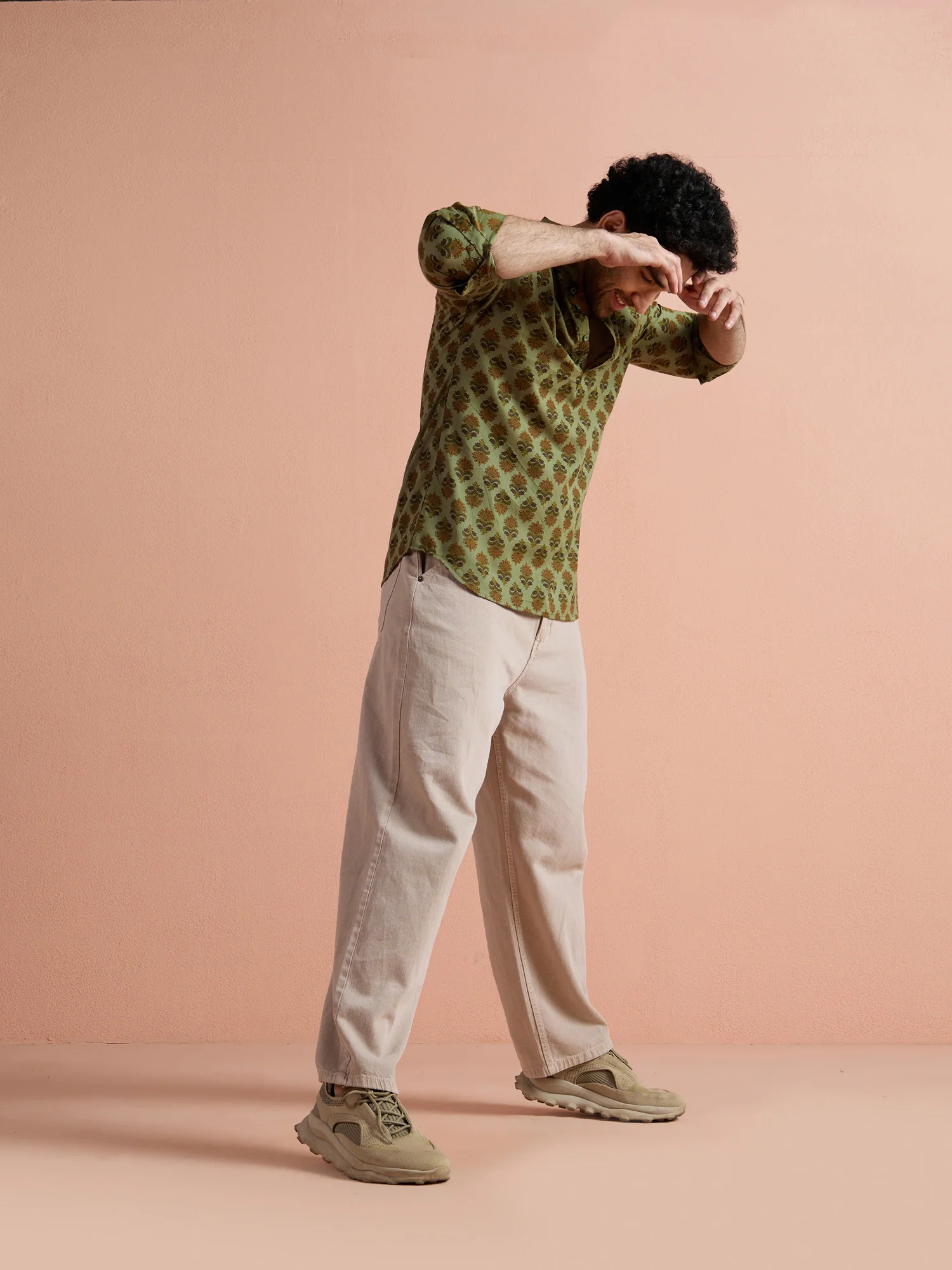 Green Cotton Printed Short Kurta - Image 2