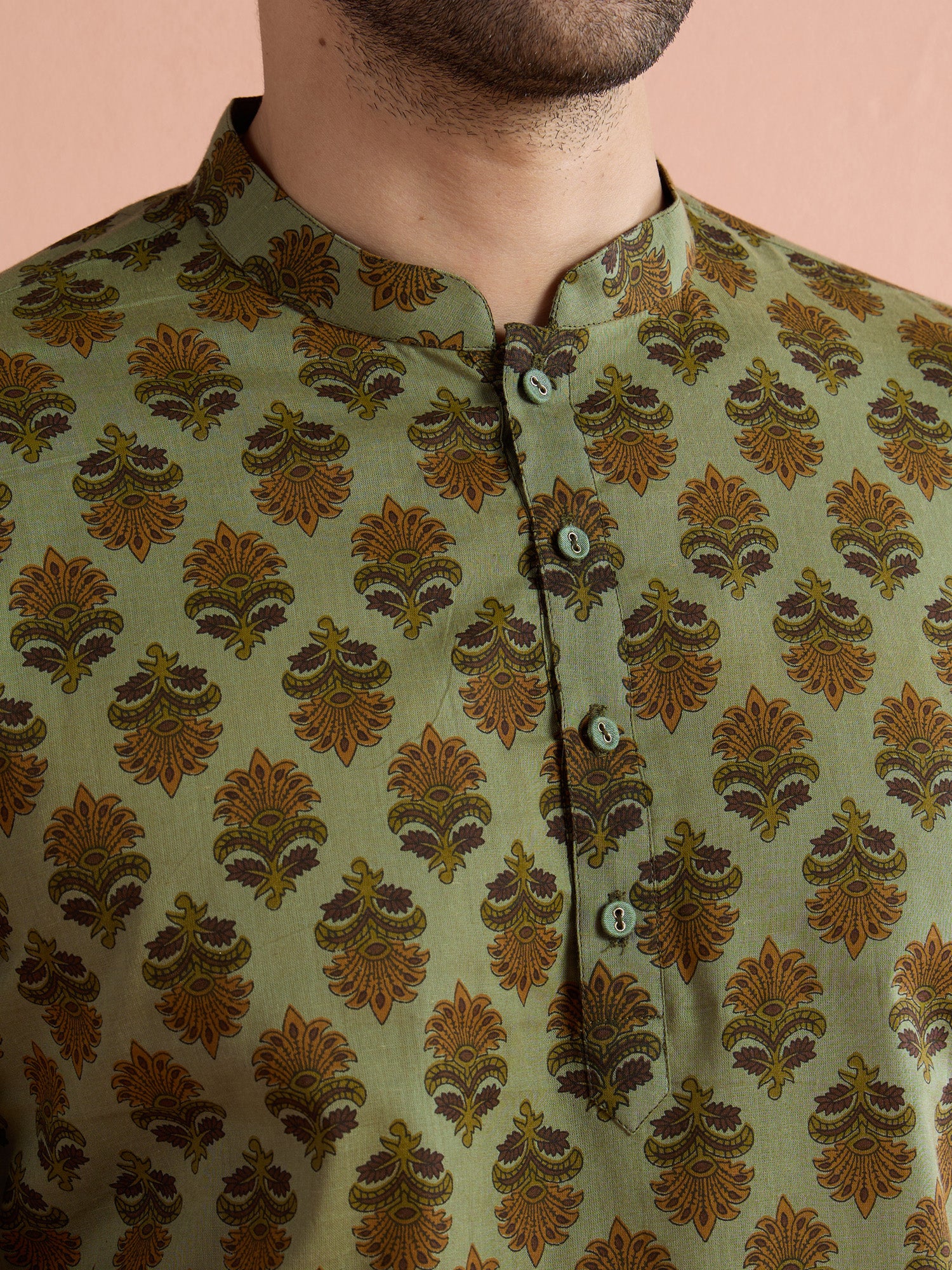 Green Cotton Printed Short Kurta - Image 6