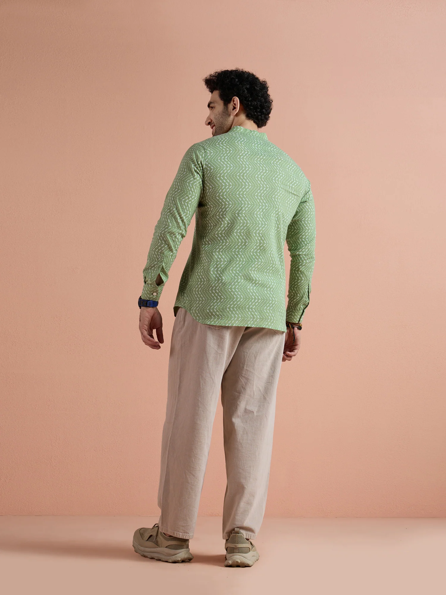 Green Cotton Printed Short Kurta - Image 4