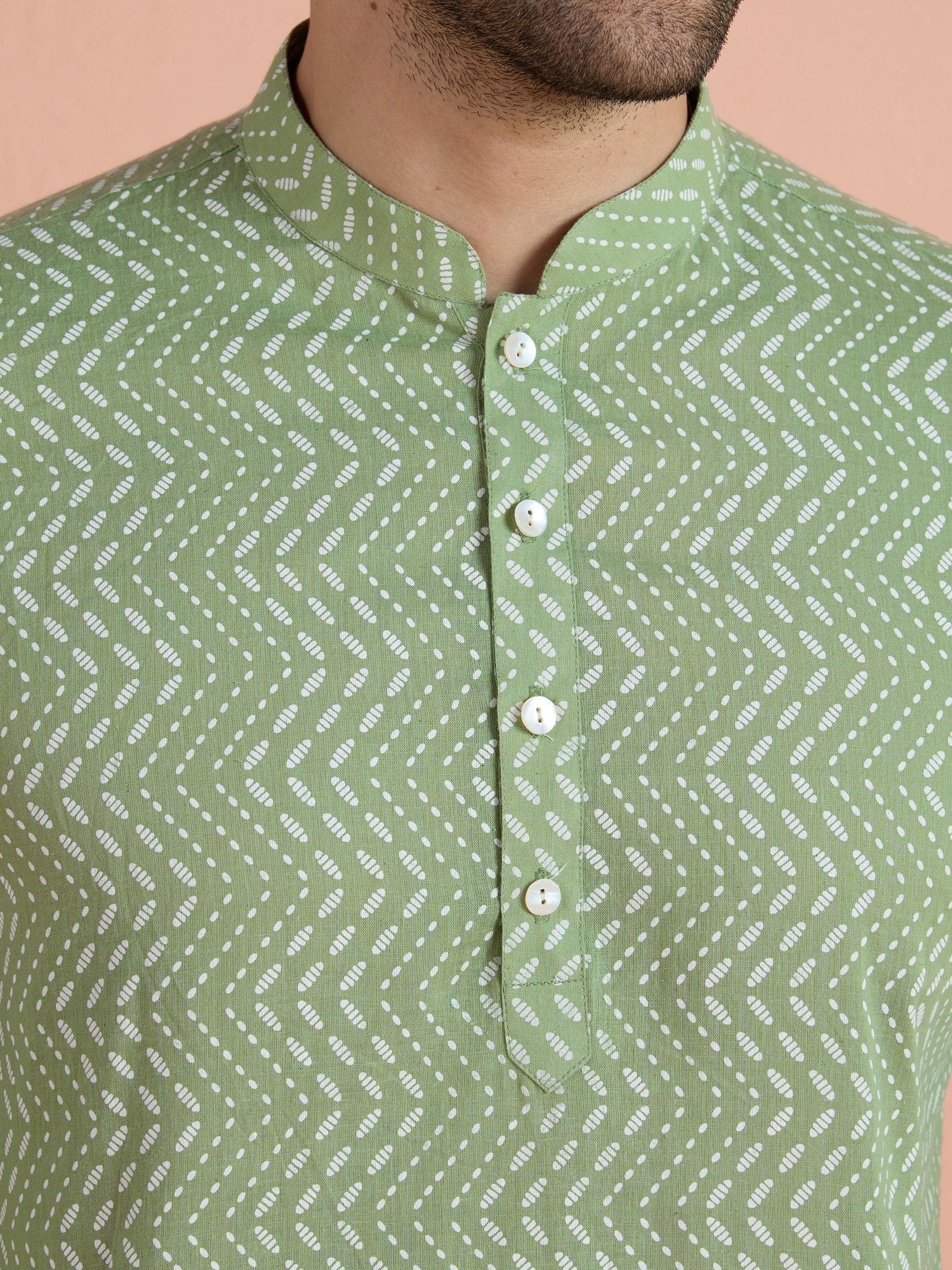 Green Cotton Printed Short Kurta - Image 6