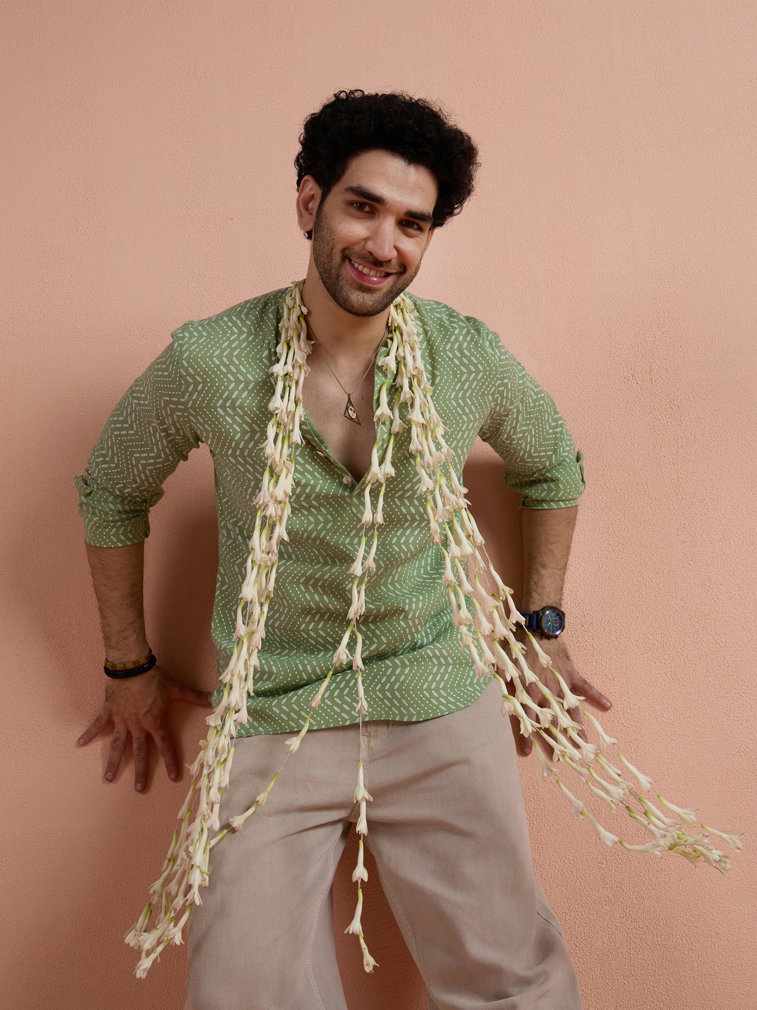 Green Cotton Printed Short Kurta - Image 8