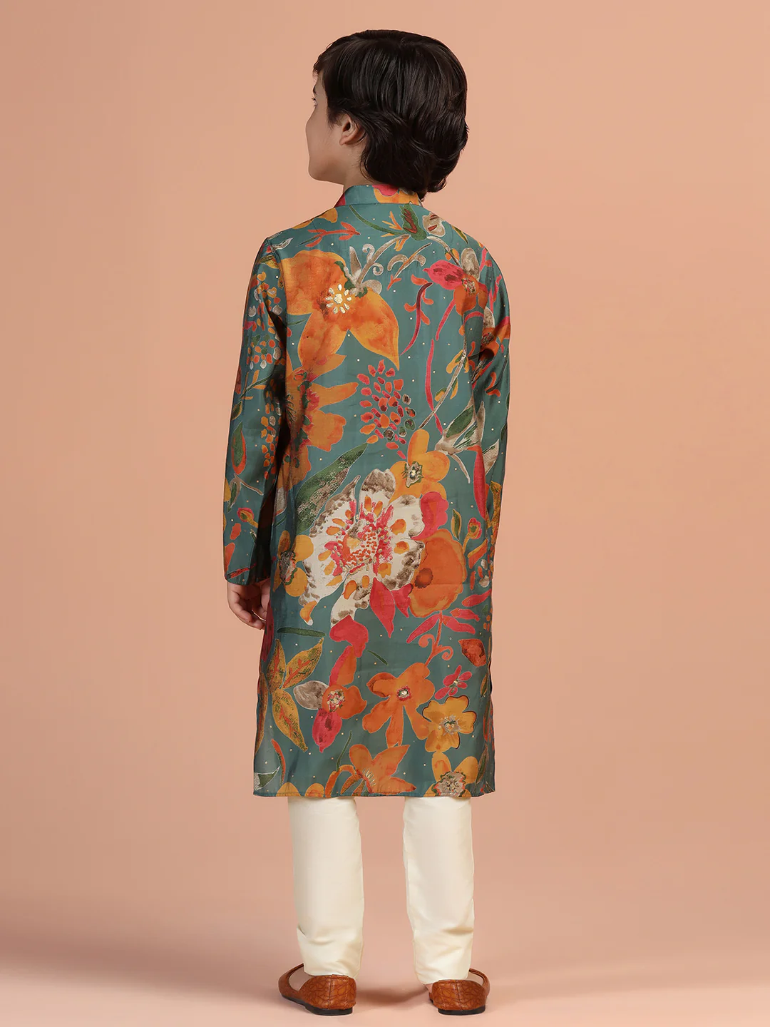 Green Floral Print Kids Kurta - Image 4