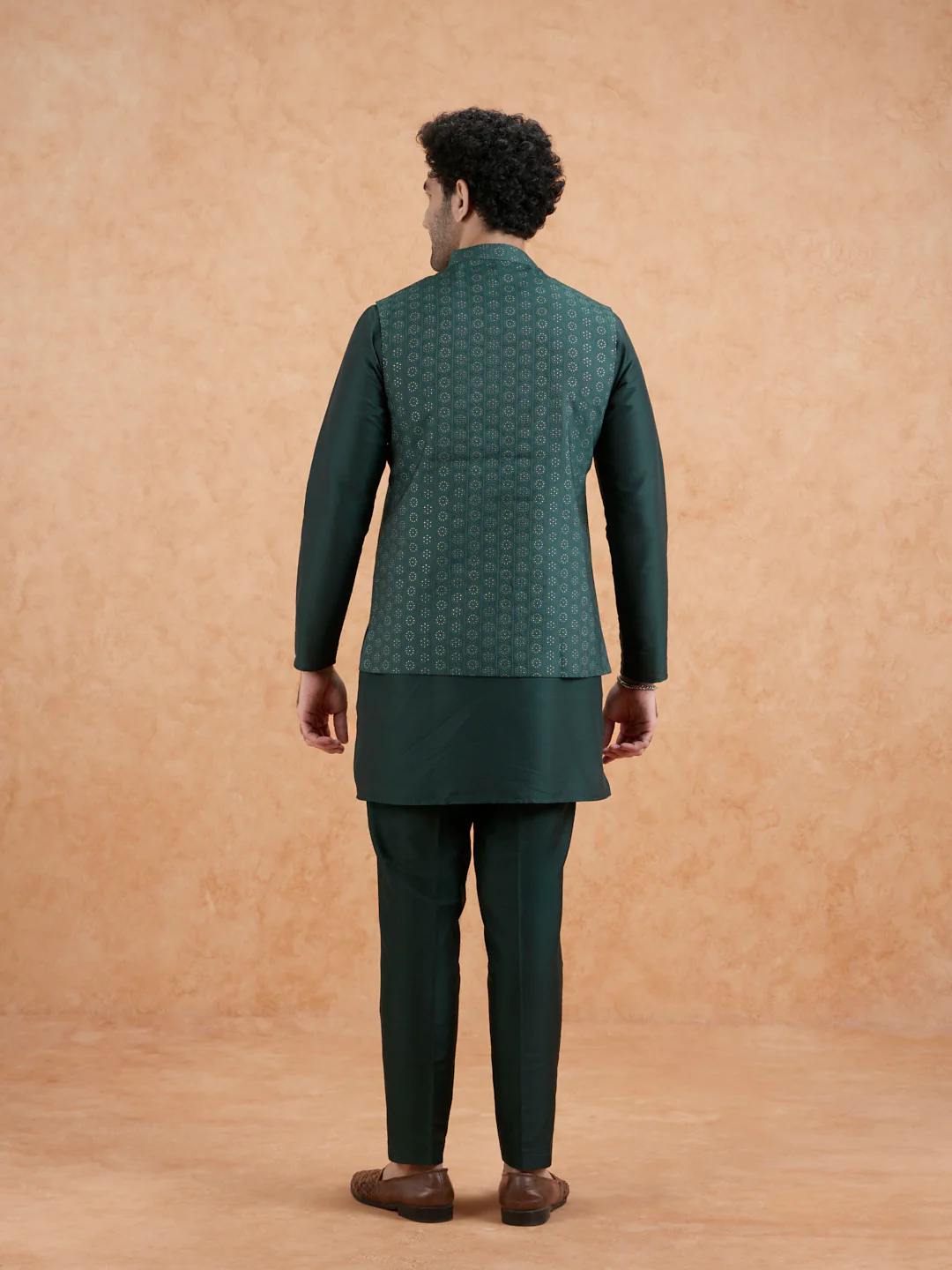 Green Mid Kurta Jacket Trouser Set - Image 4
