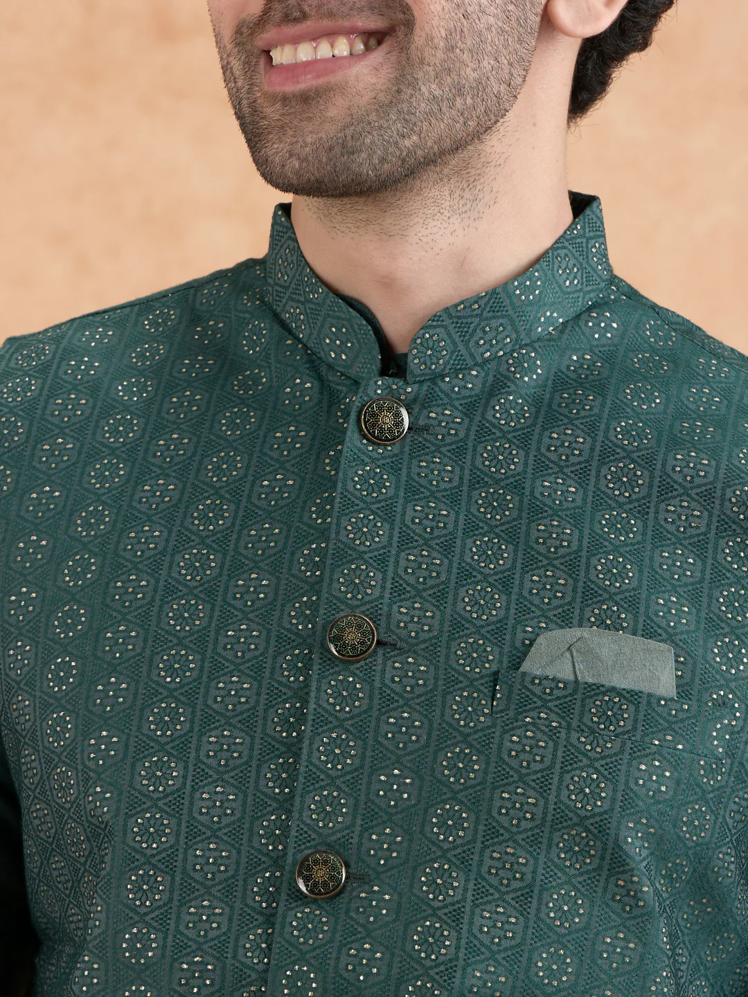 Green Mid Kurta Jacket Trouser Set - Image 5