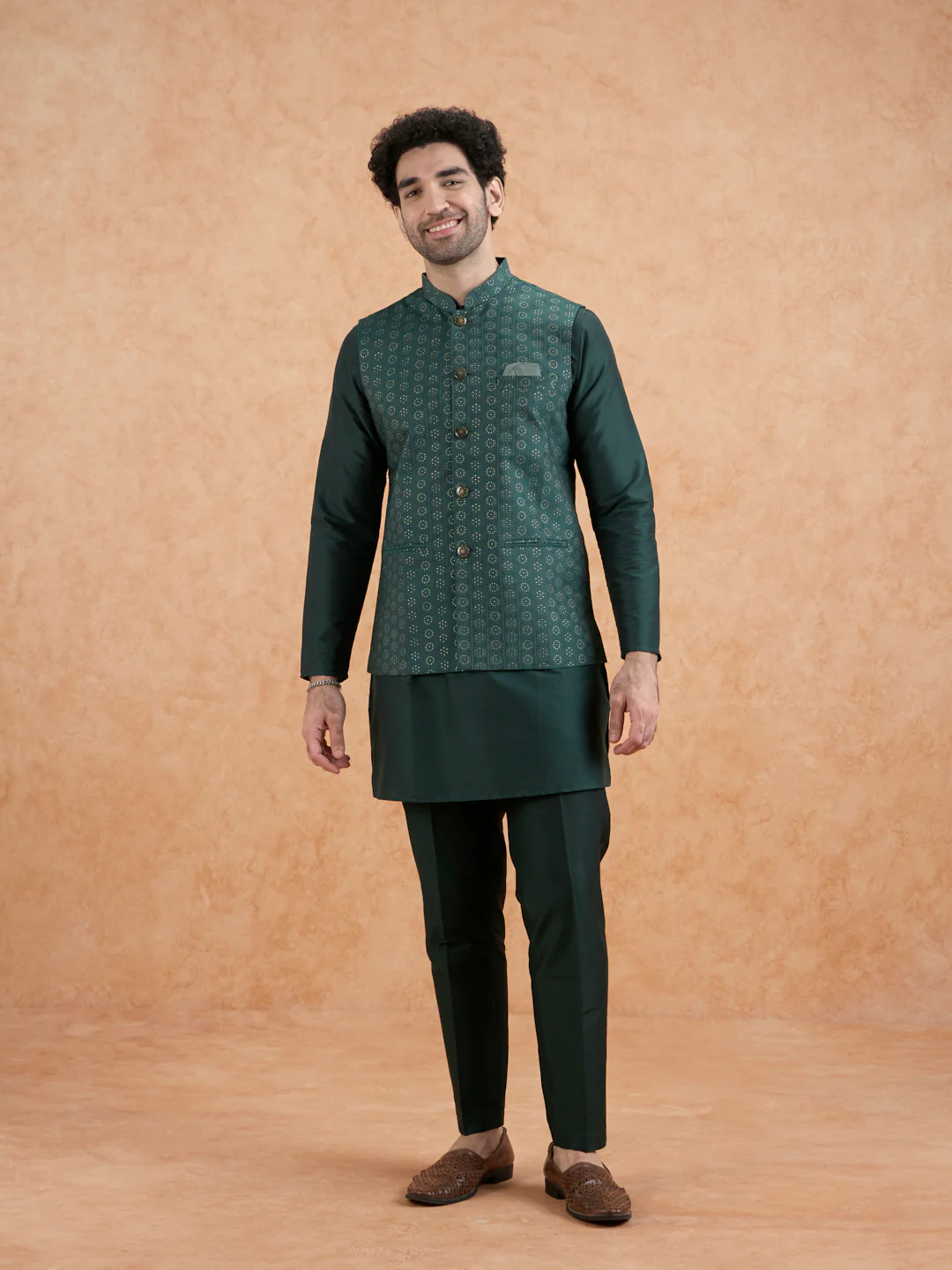 Green Mid Kurta Jacket Trouser Set - Image 8