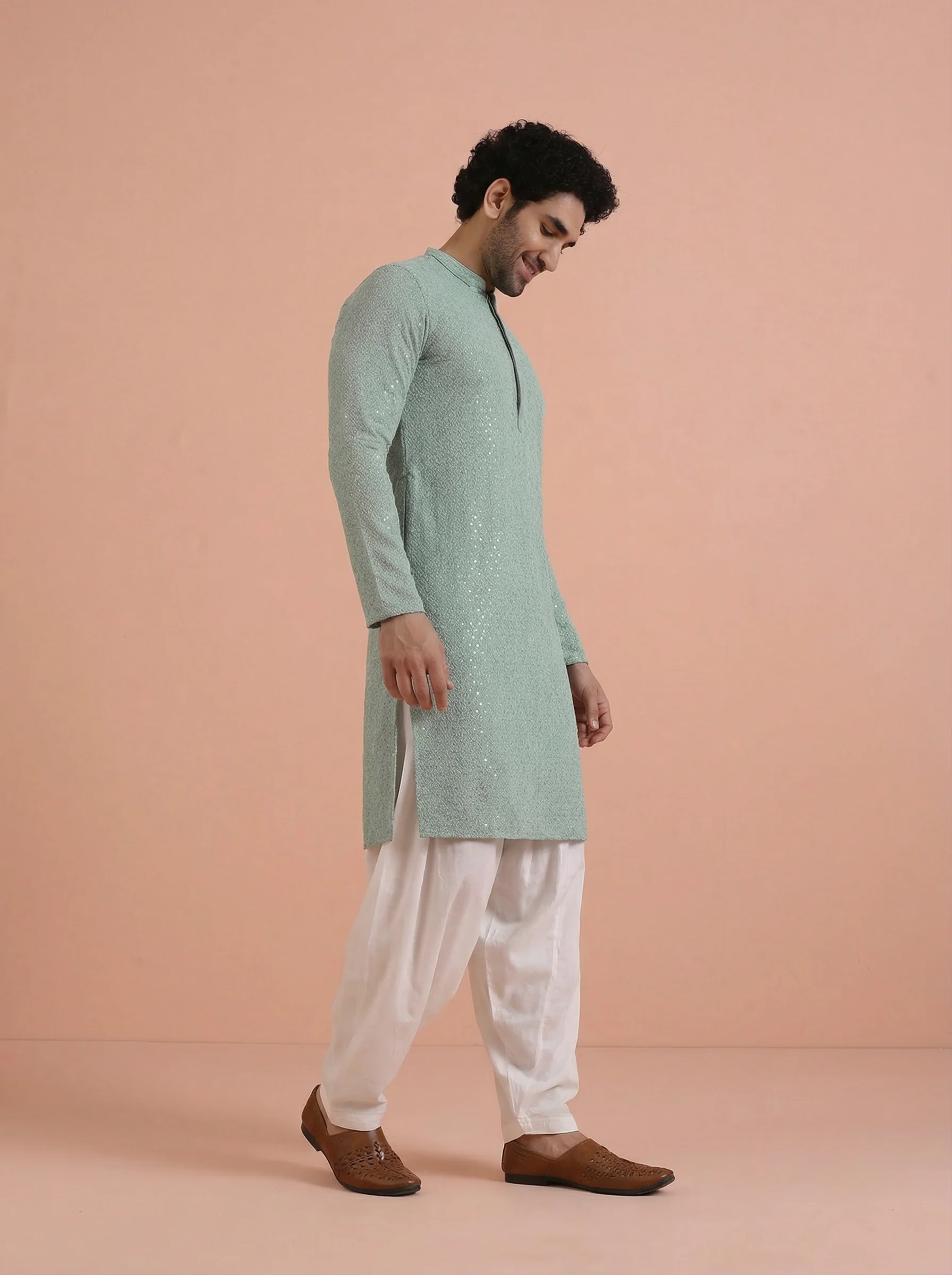 Green Silk Blend Printed Kurta Patiyala Set - Image 3