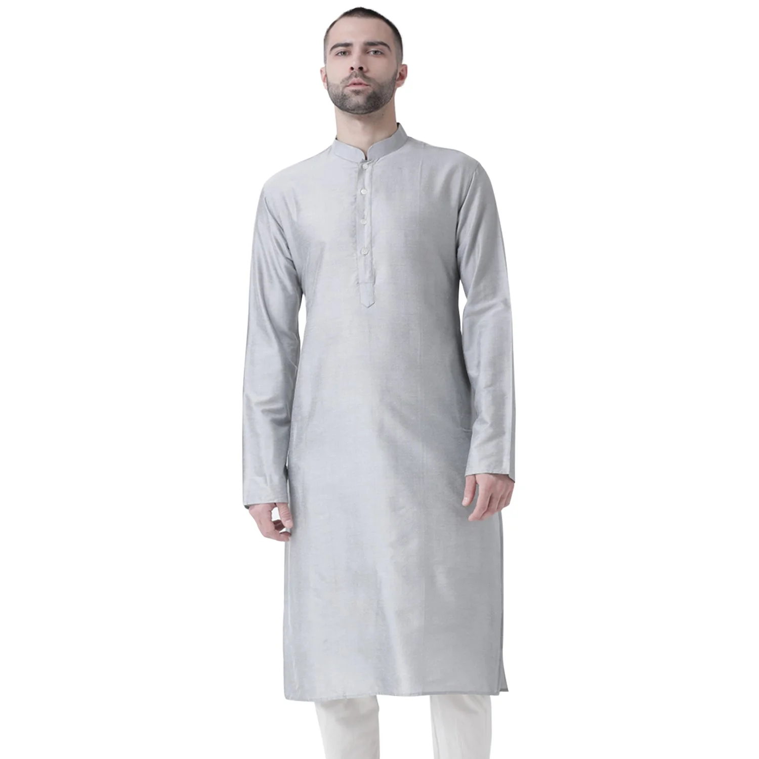 Grey Cotton Silk Plain Kurta - Image 2