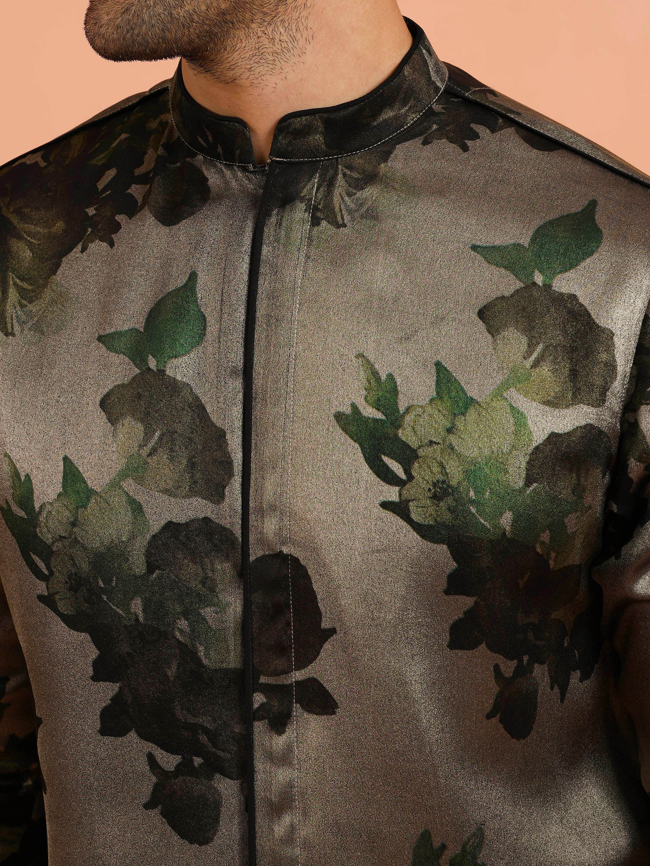Grey Floral Printed Mid Kurta - Image 5
