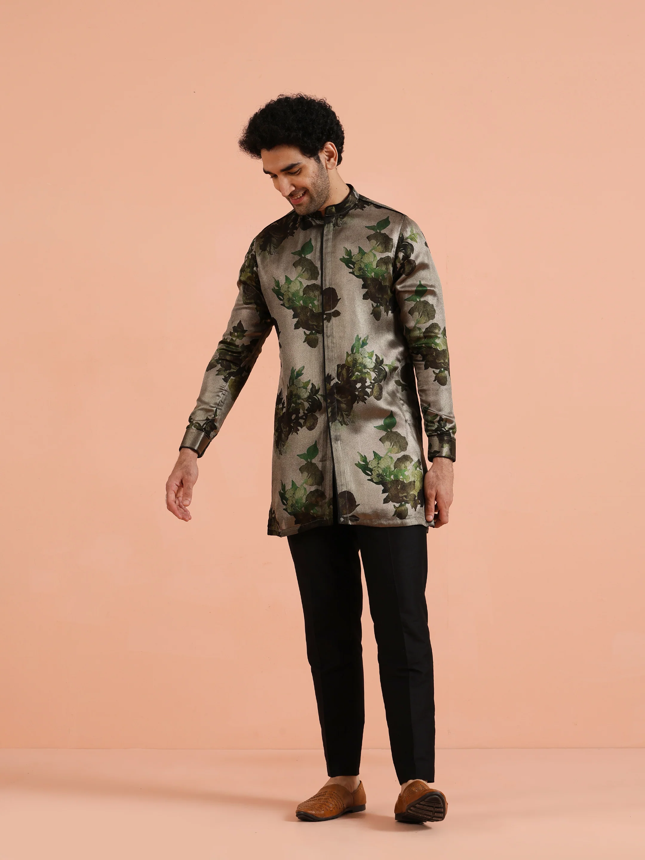 Grey Floral Printed Mid Kurta - Image 7
