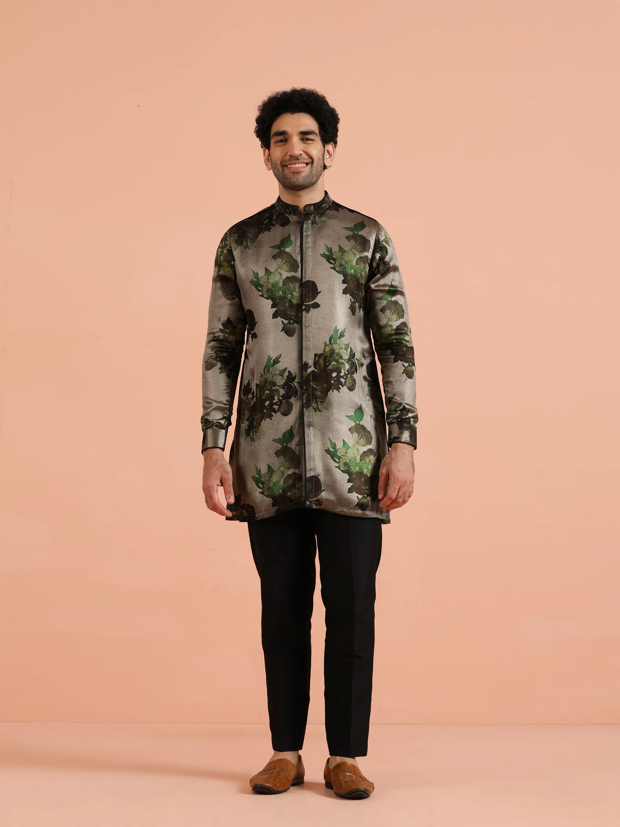 Grey Floral Printed Mid Kurta - Image 8