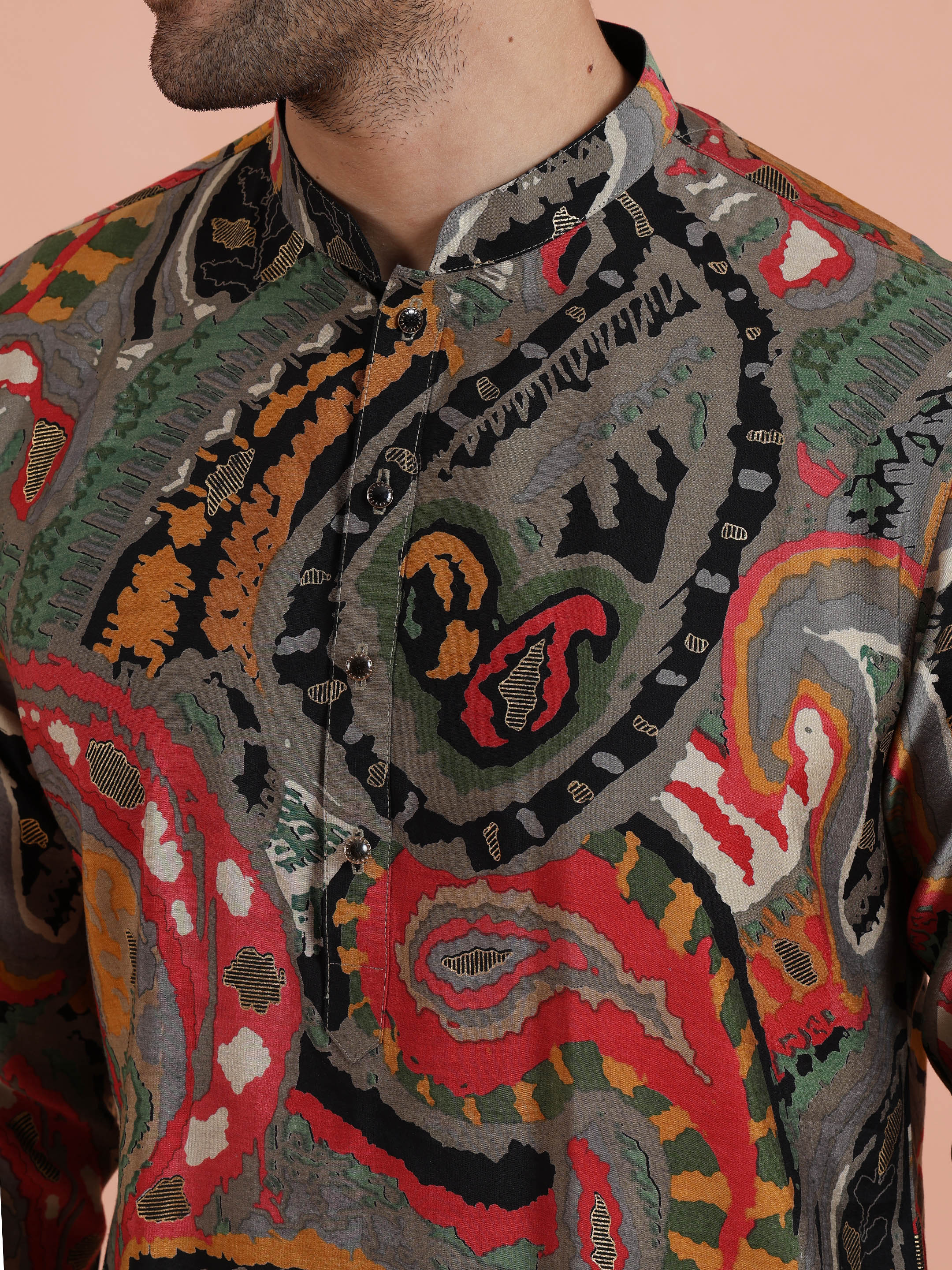 Grey Paisley Printed Kurta - Image 5