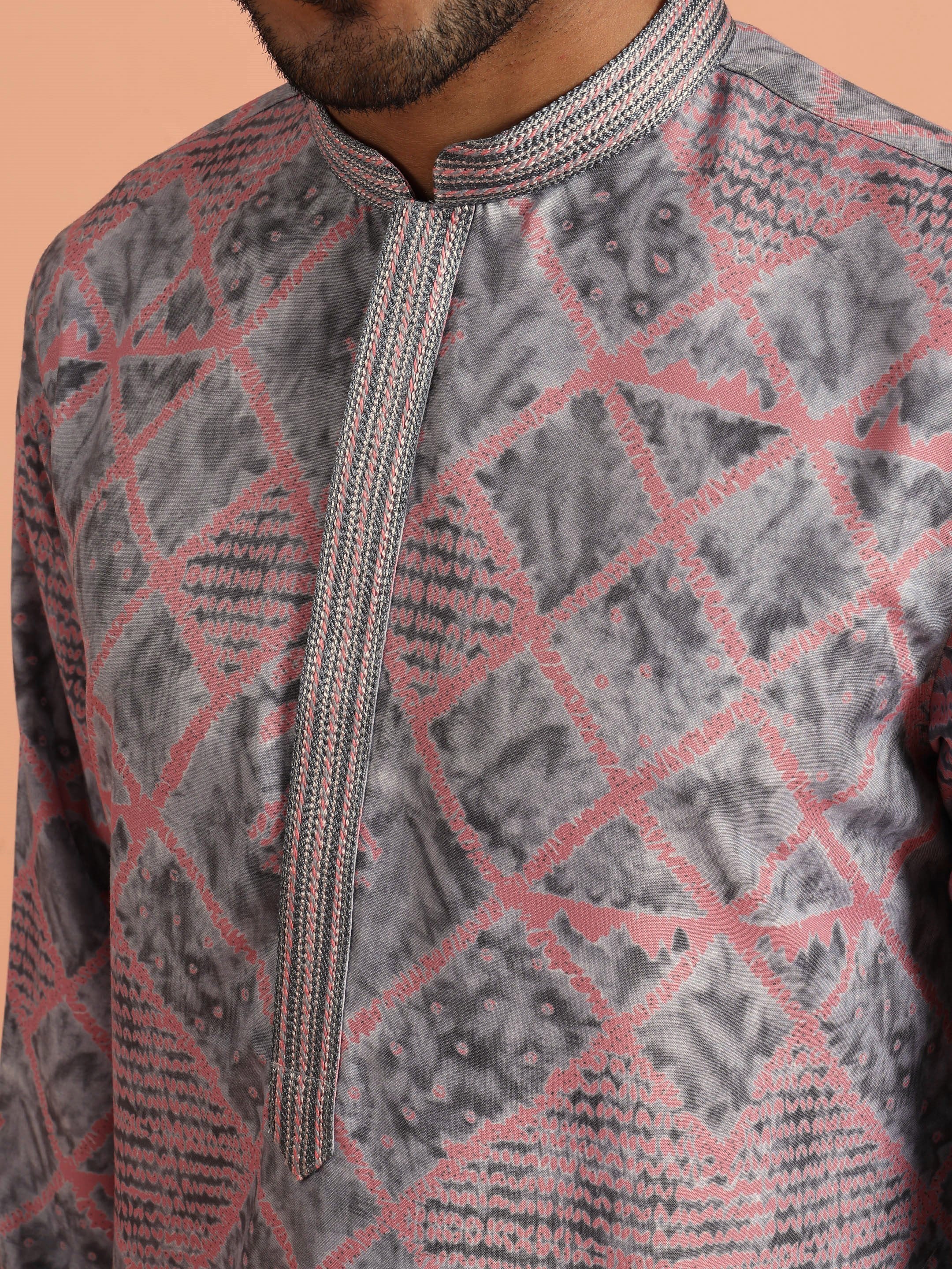 Grey Pink Printed Kurta Trouser - Image 5