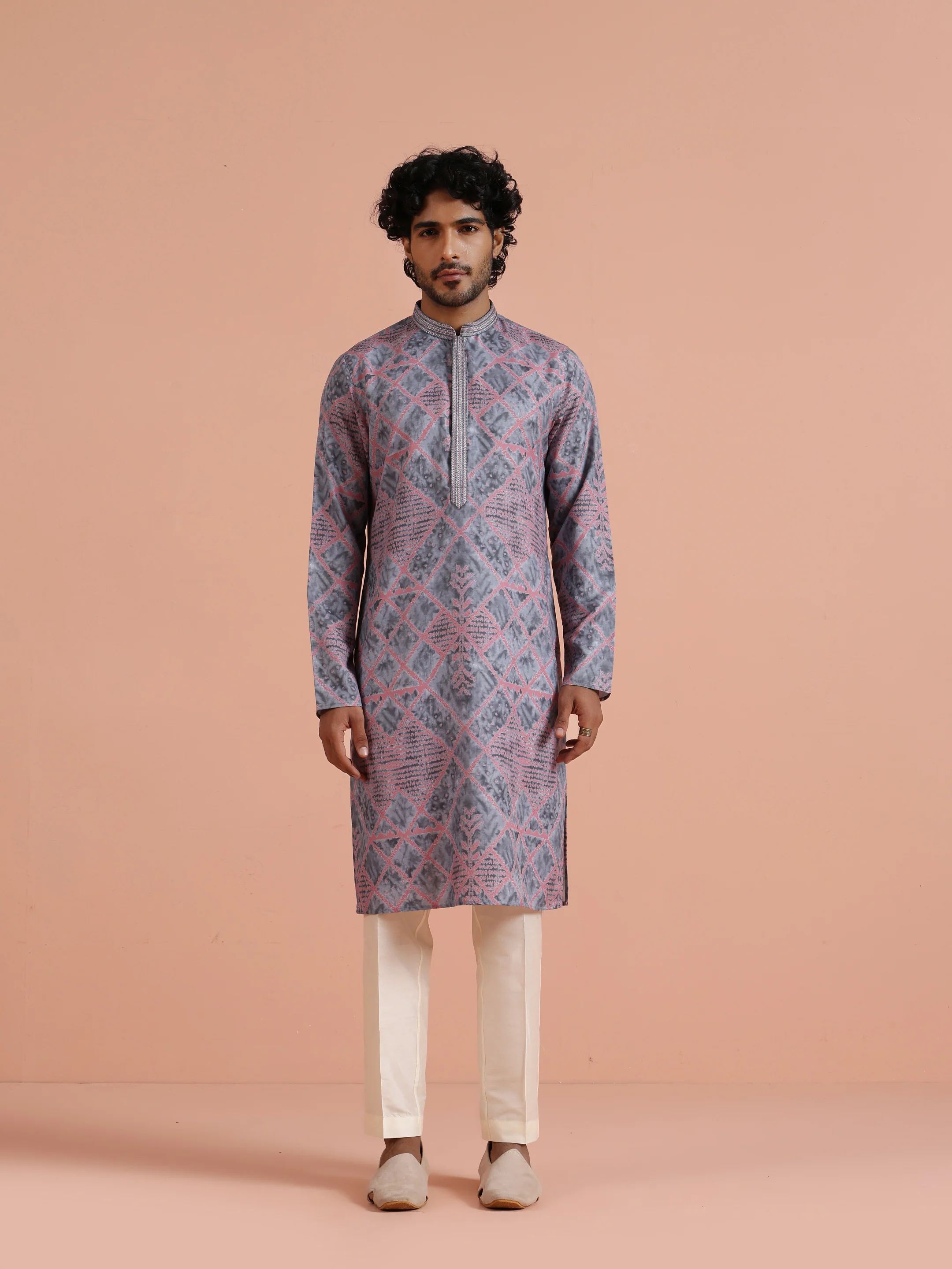 Grey Pink Printed Kurta Trouser - Image 8