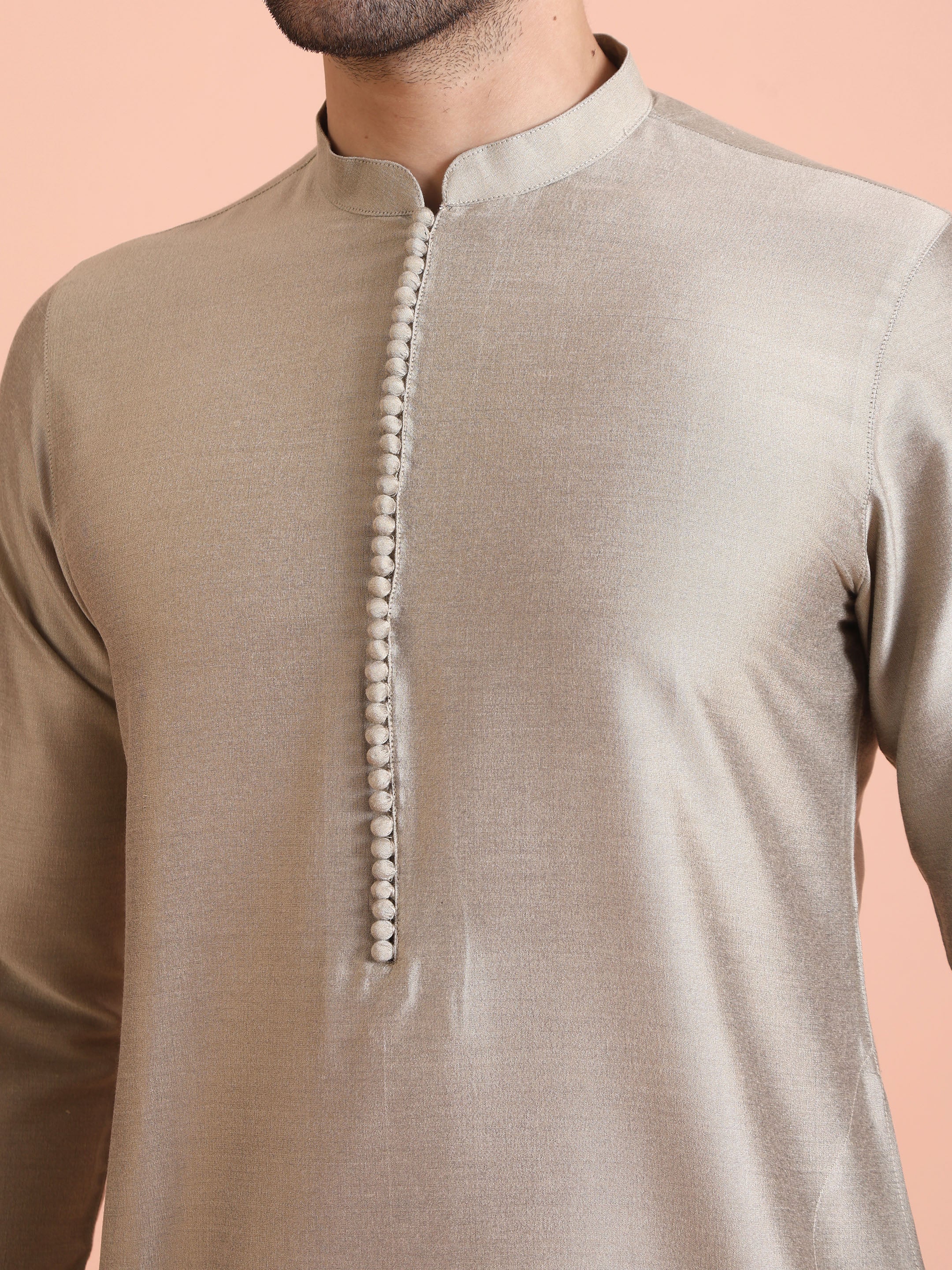 Grey Poly Silk Embellished Kurta Trouser Set - Image 5