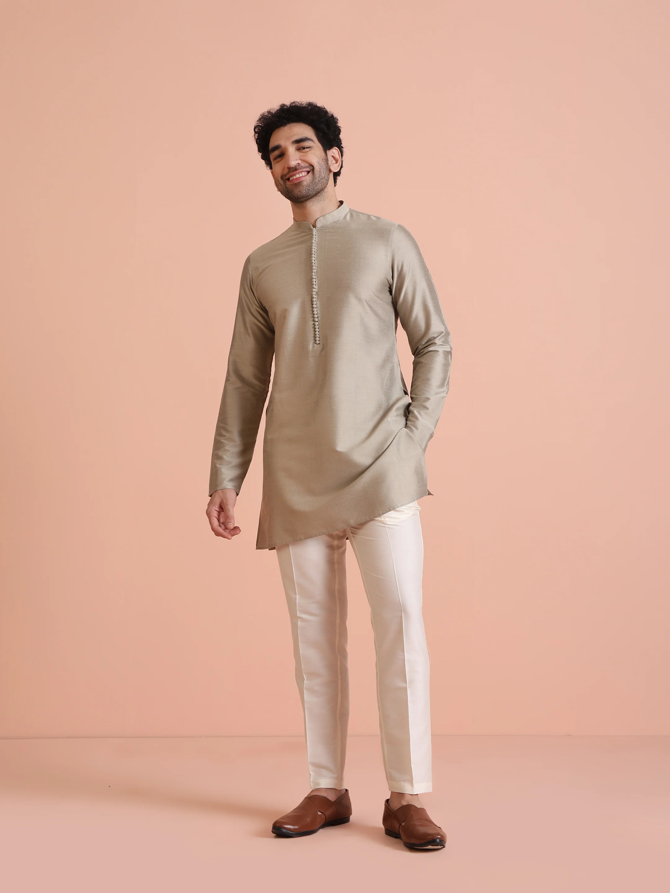 Grey Poly Silk Embellished Kurta Trouser Set - Image 7
