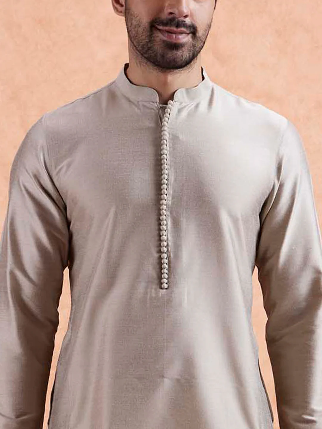Beige Silk Blend Mid Kurta - Image 2