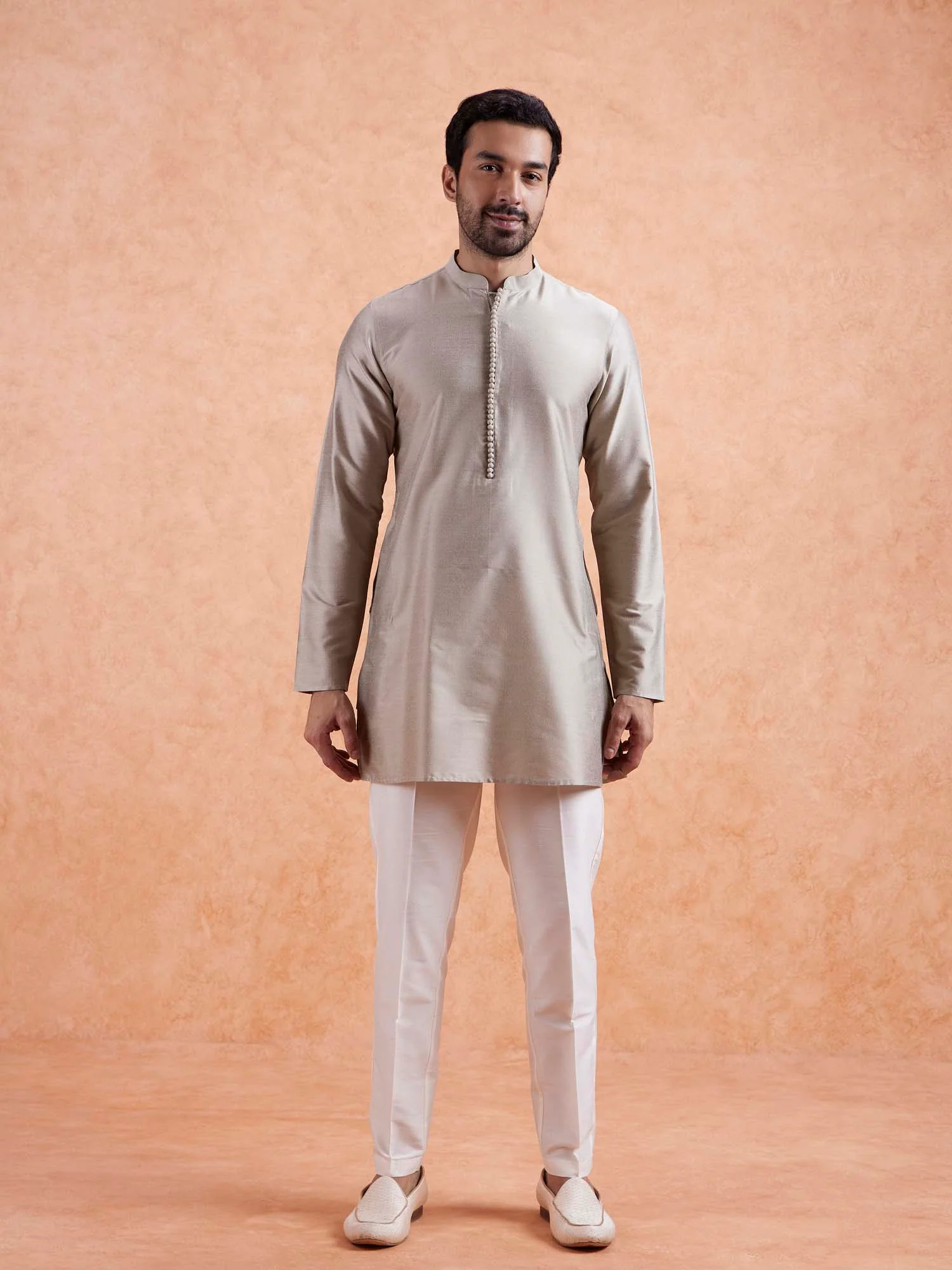 Beige Silk Blend Mid Kurta - Image 3