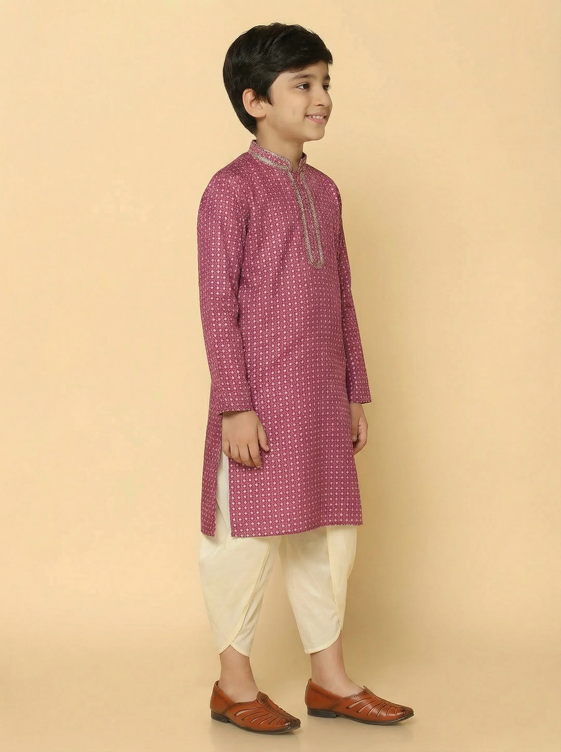 Hot Pink Cotton Blend Printed Kurta Dhoti Set - Image 3