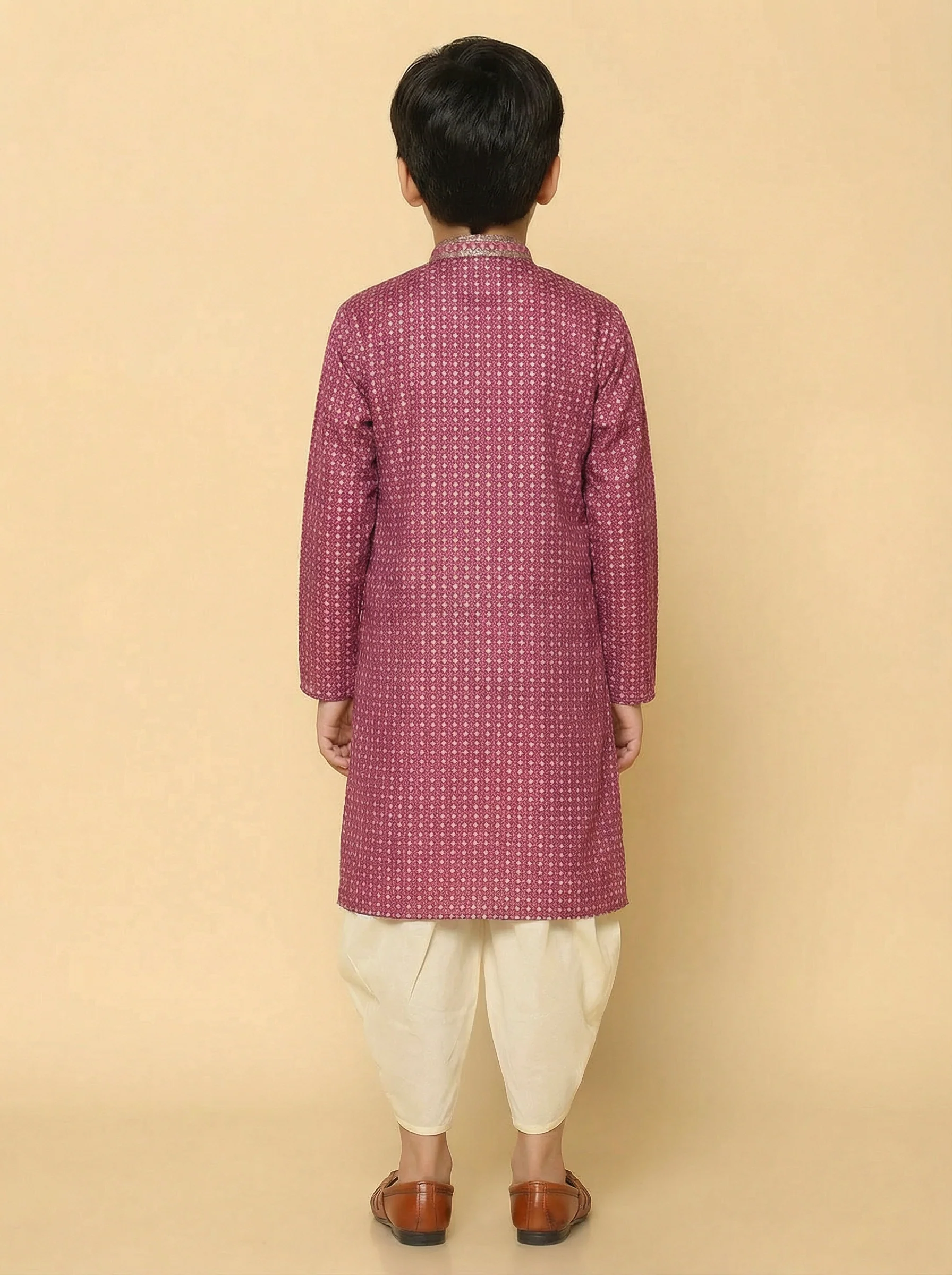 Hot Pink Cotton Blend Printed Kurta Dhoti Set - Image 4
