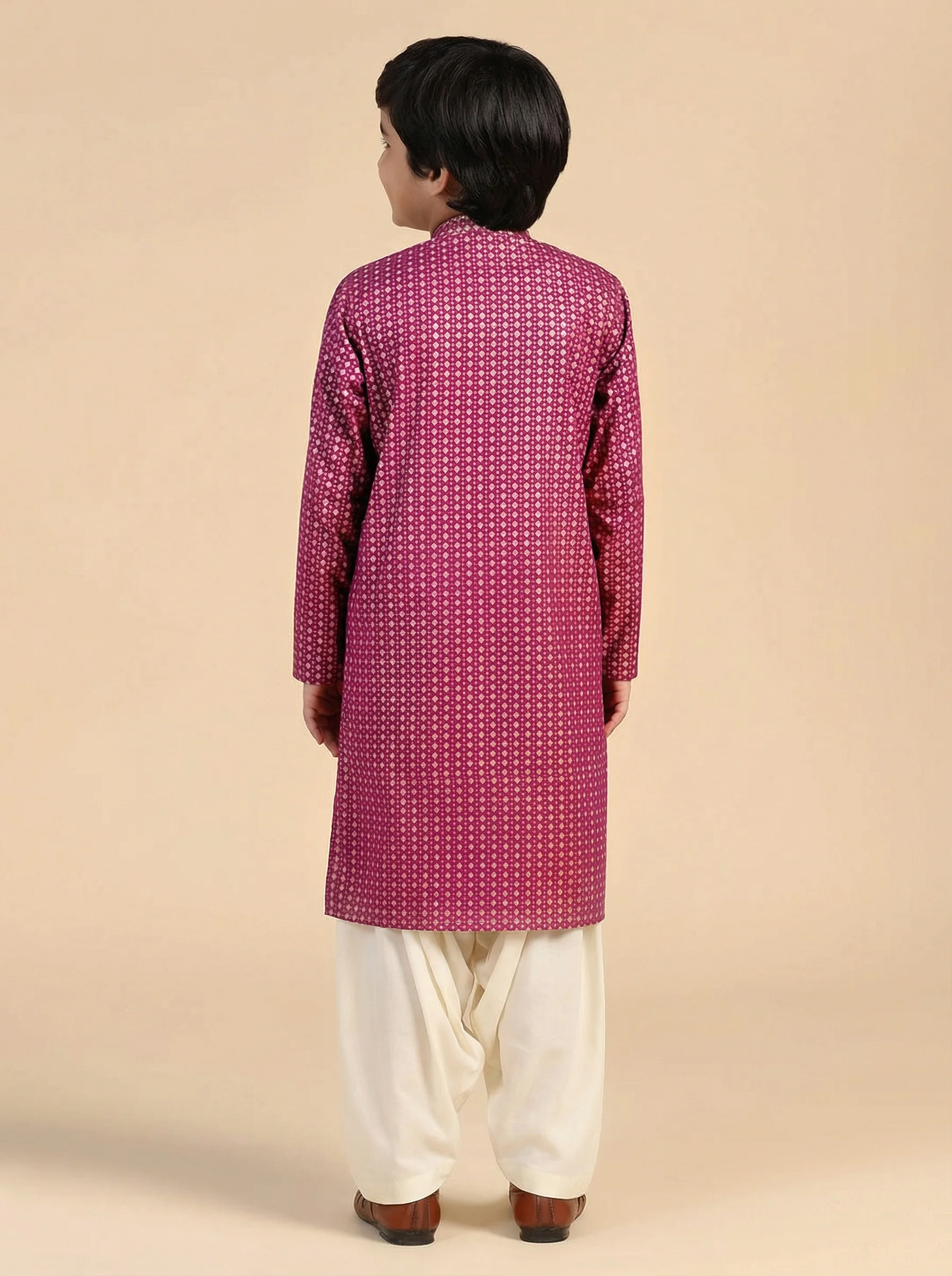 Hot Pink Cotton Blend Printed Kurta Pyjama Set - Image 4