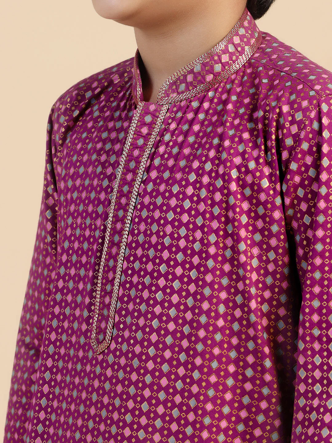 Hot Pink Cotton Blend Printed Kurta Pyjama Set - Image 6