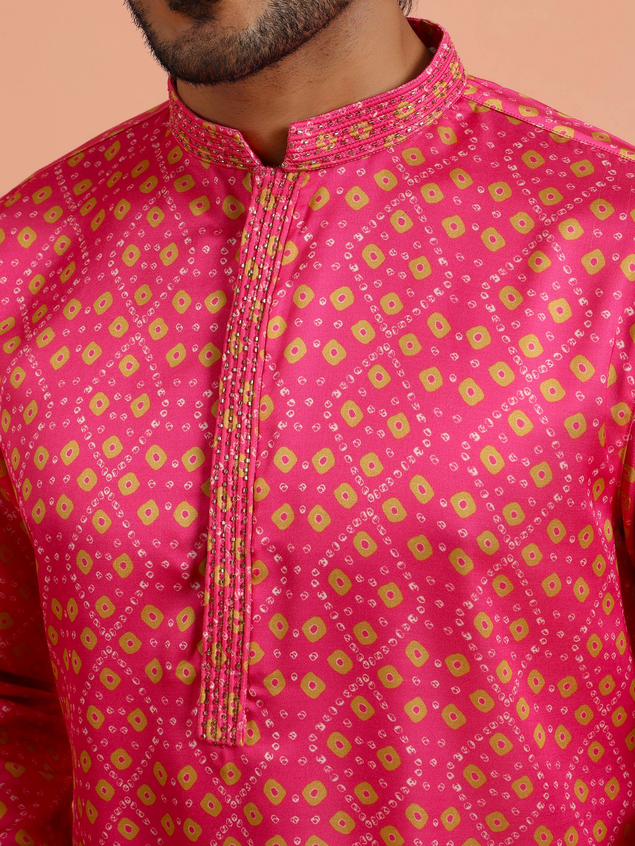Hot Pink Art Silk Printed Kurta - Image 5