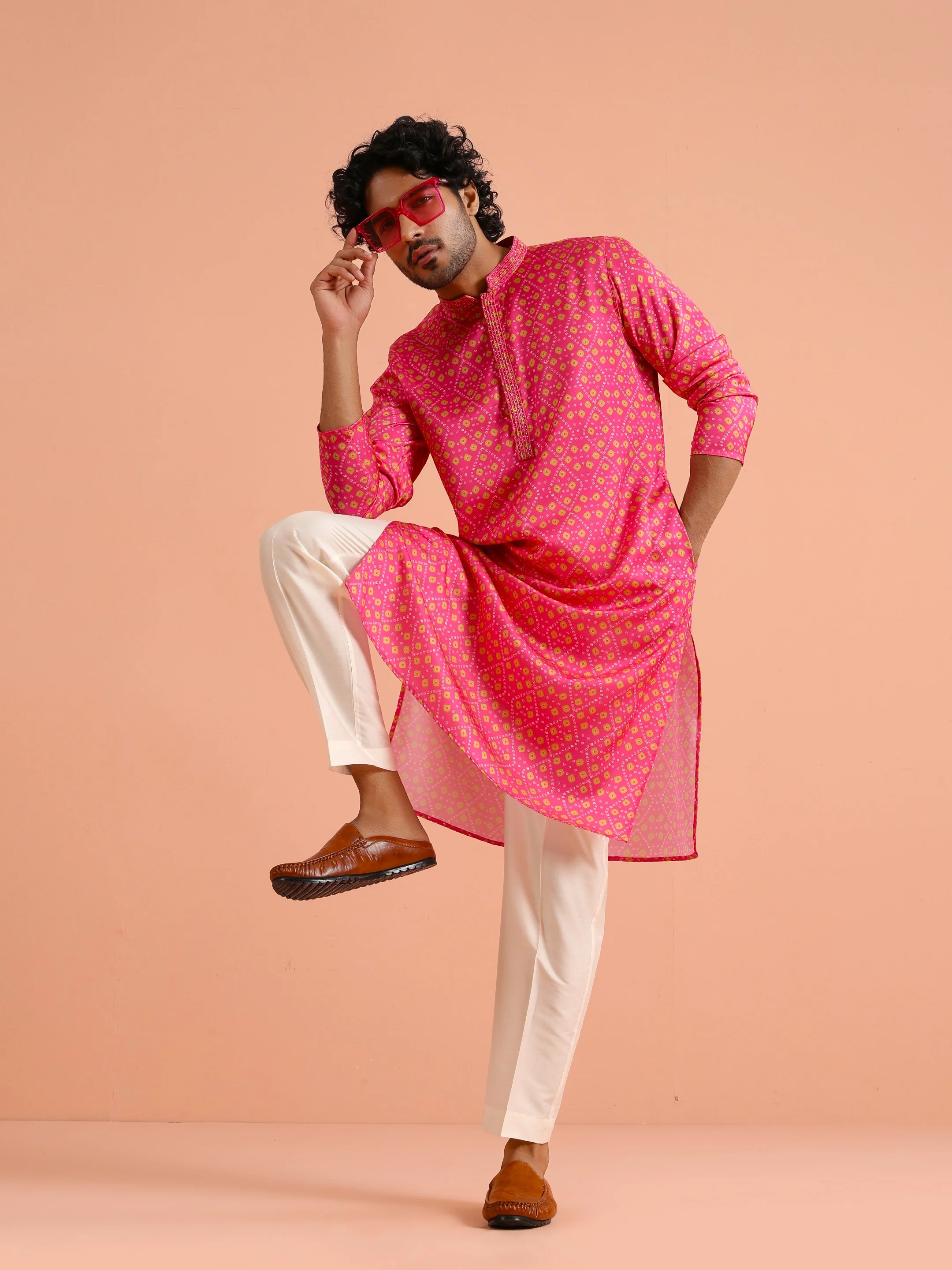 Hot Pink Art Silk Printed Kurta - Image 7