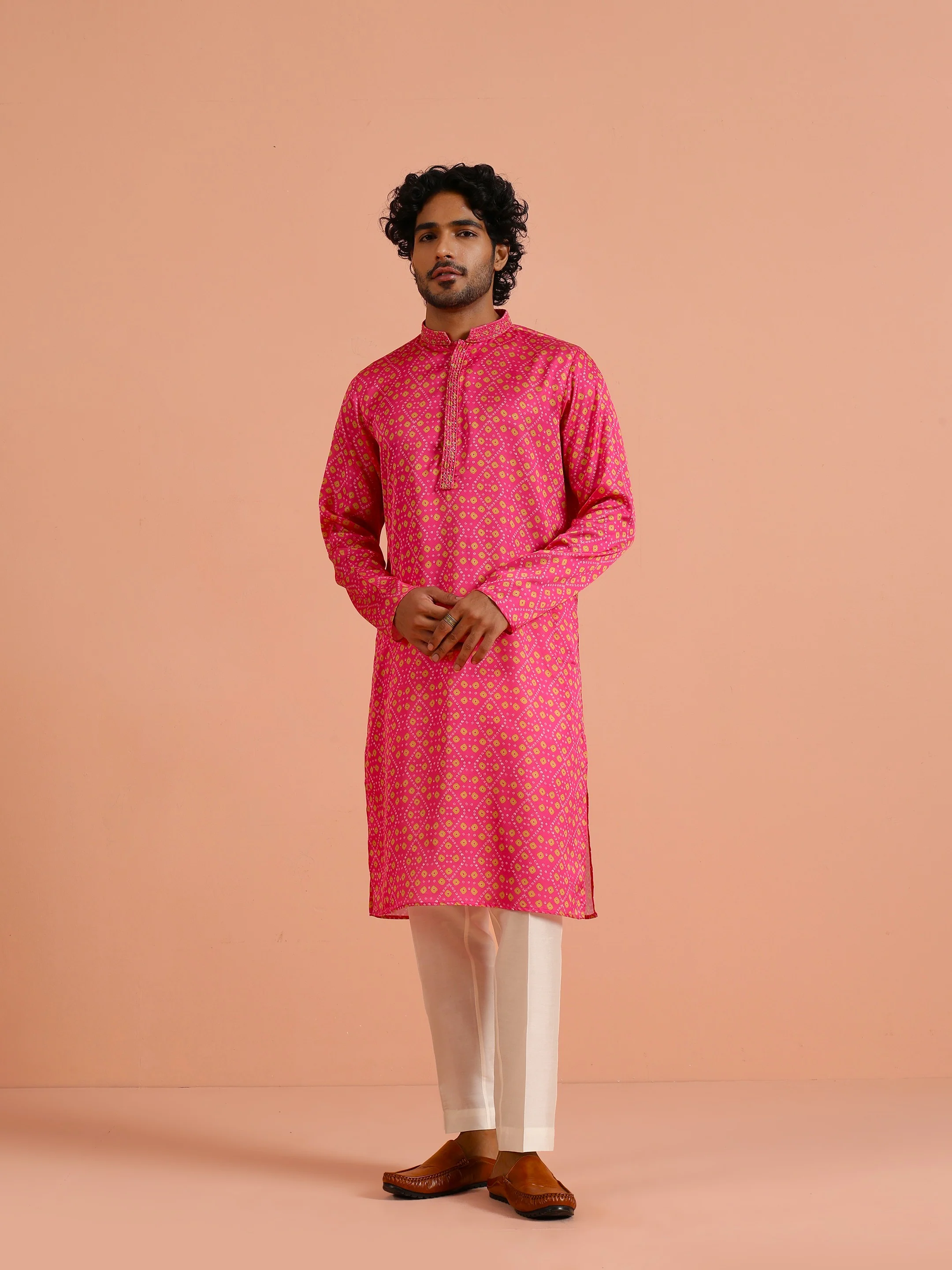 Pink Silk Printed Geometric Kurta Trouser Set - Image 7