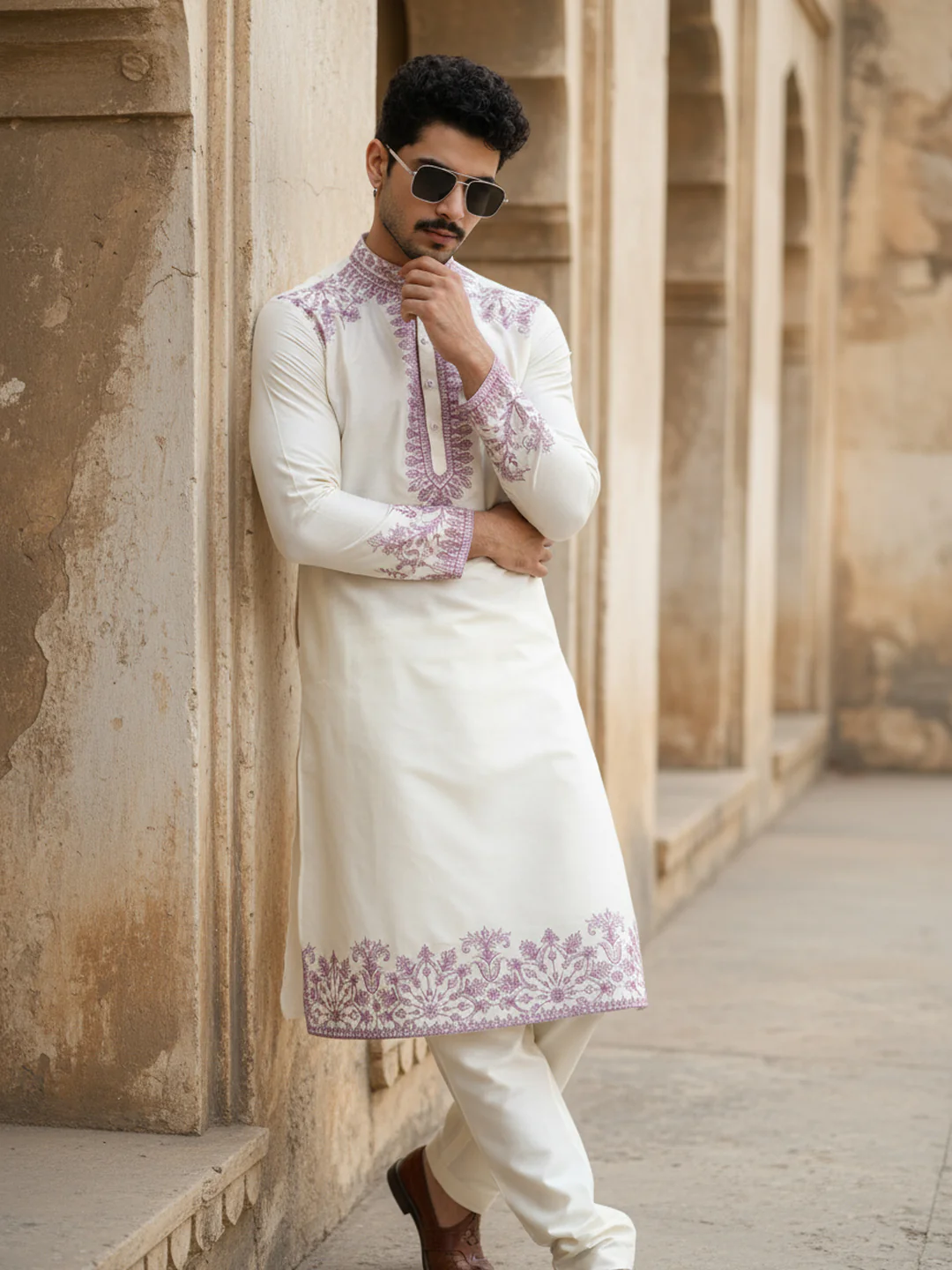 Ivory Embroidered Kurta Trouser Set - Image 2