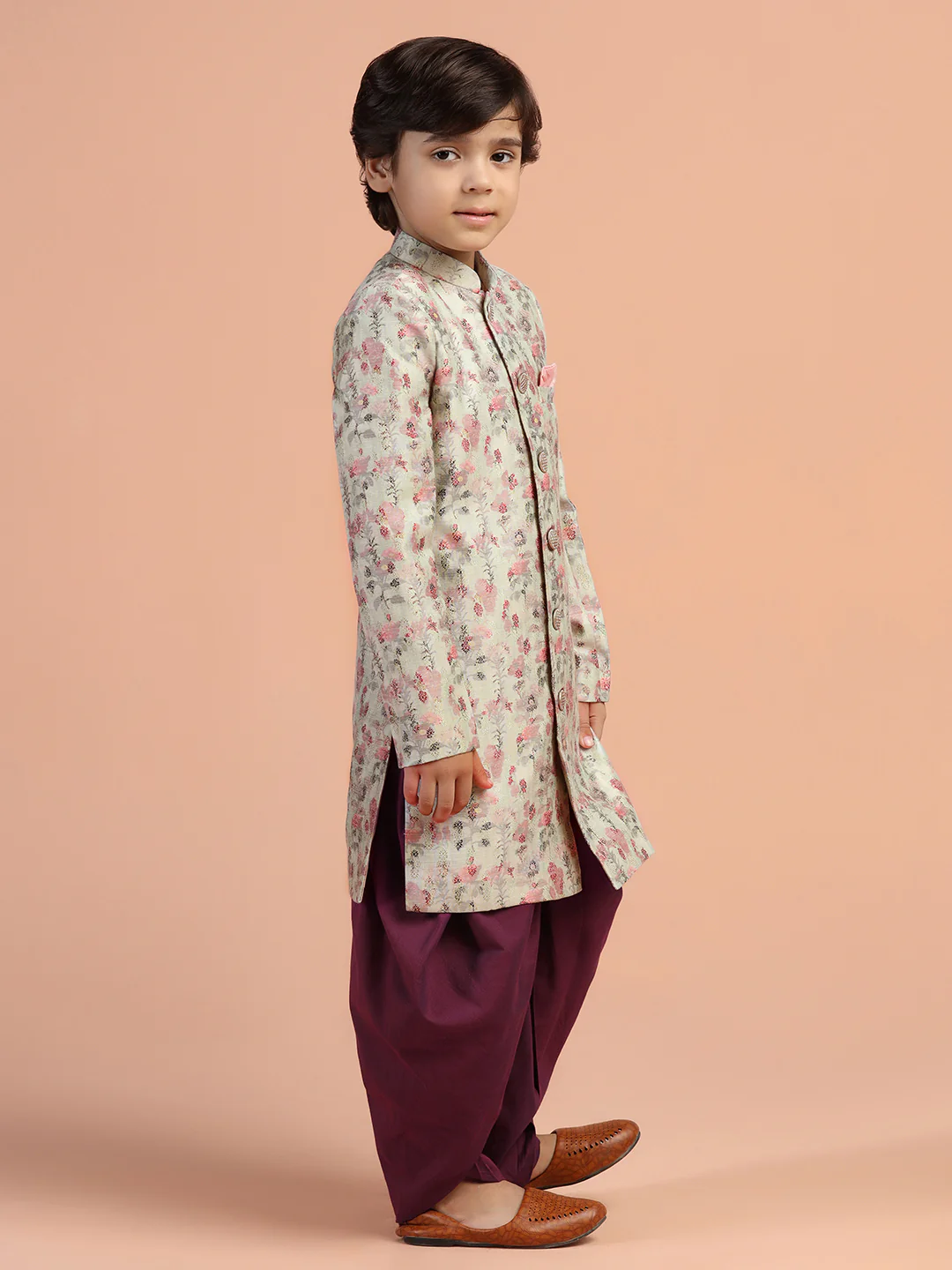 Ivory Floral Sherwani Dhoti Set - Image 3