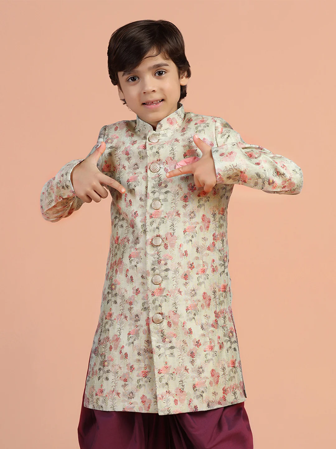 Ivory Floral Sherwani Dhoti Set - Image 9