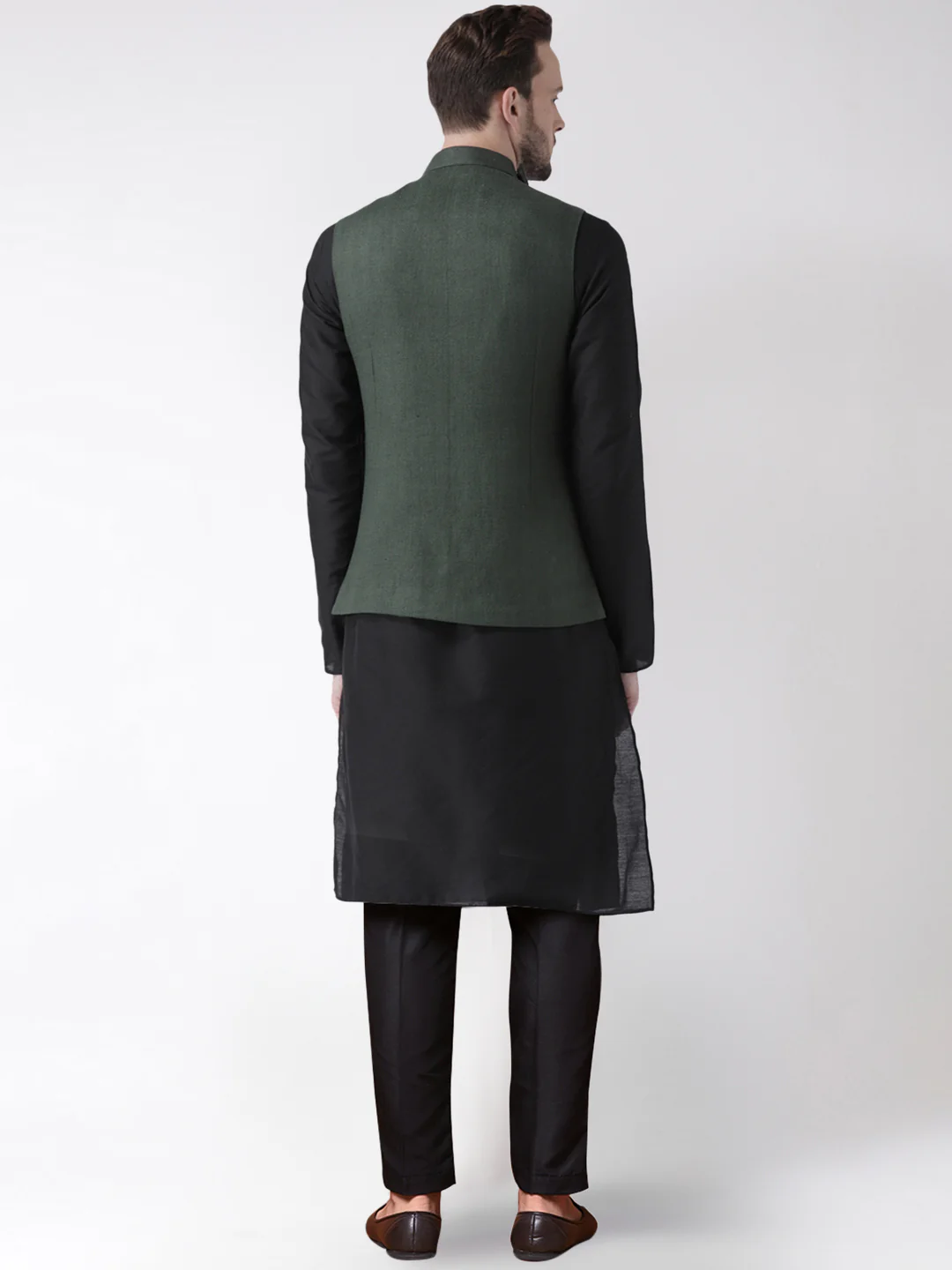 Men's Green Kurta Jacket Trousers Set - Image 4