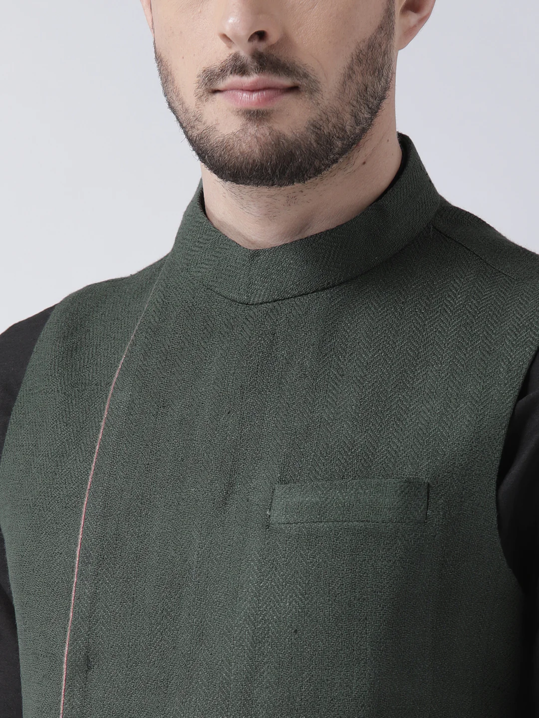 Men's Green Kurta Jacket Trousers Set - Image 5