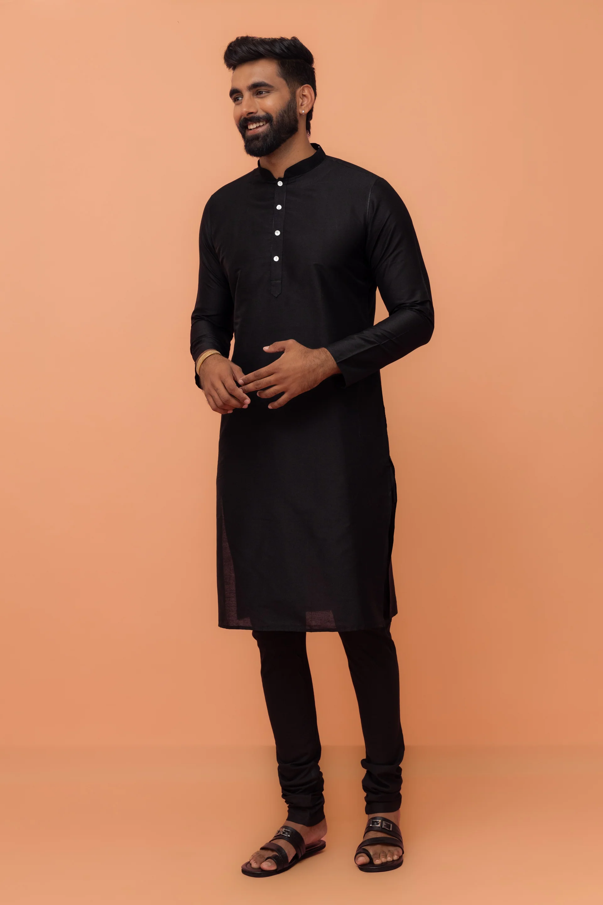 Black Striped Jacket Kurta Churidar Set - Image 7