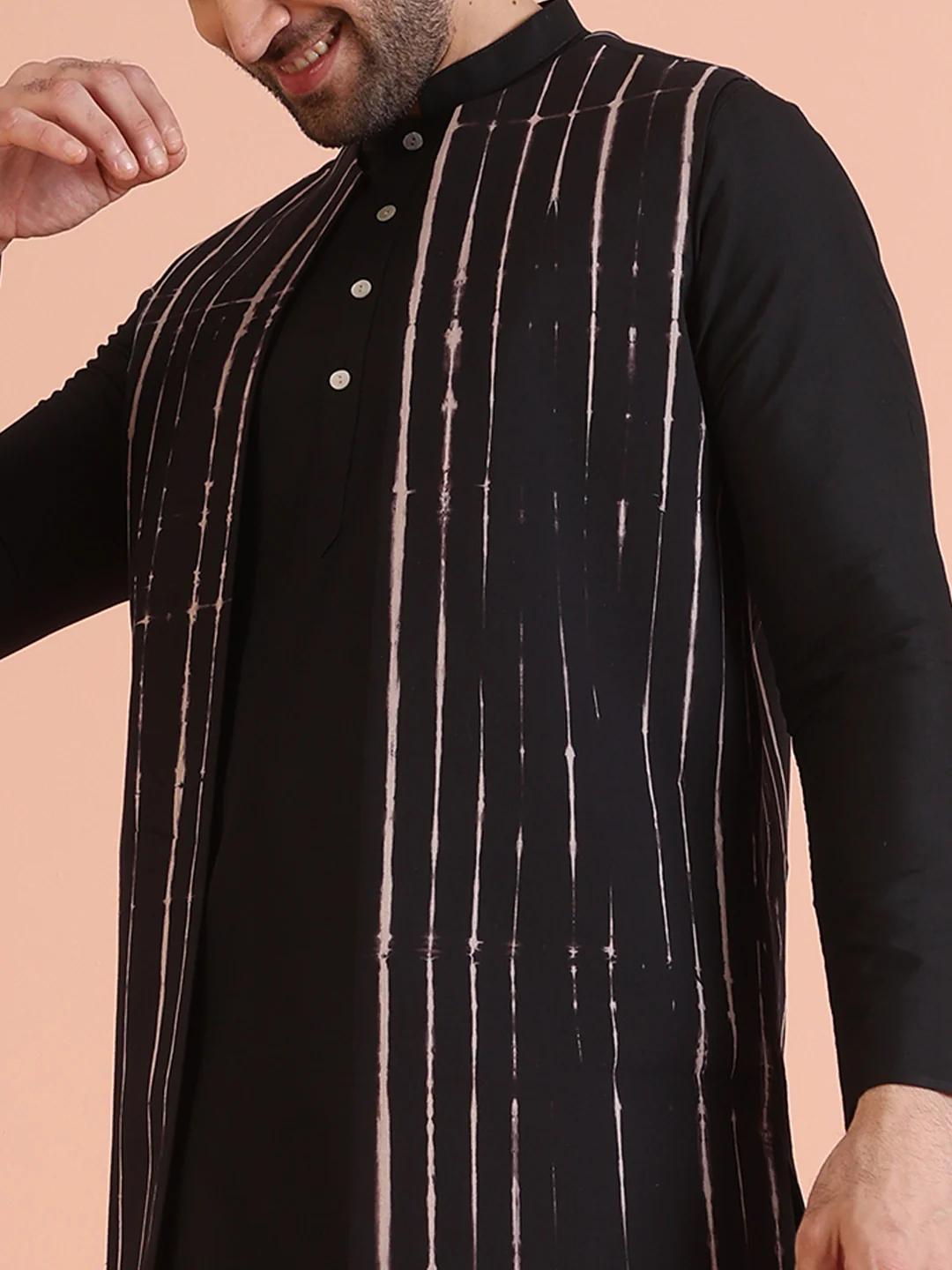 Black Printed Jacket Kurta Dhoti Set - Image 6