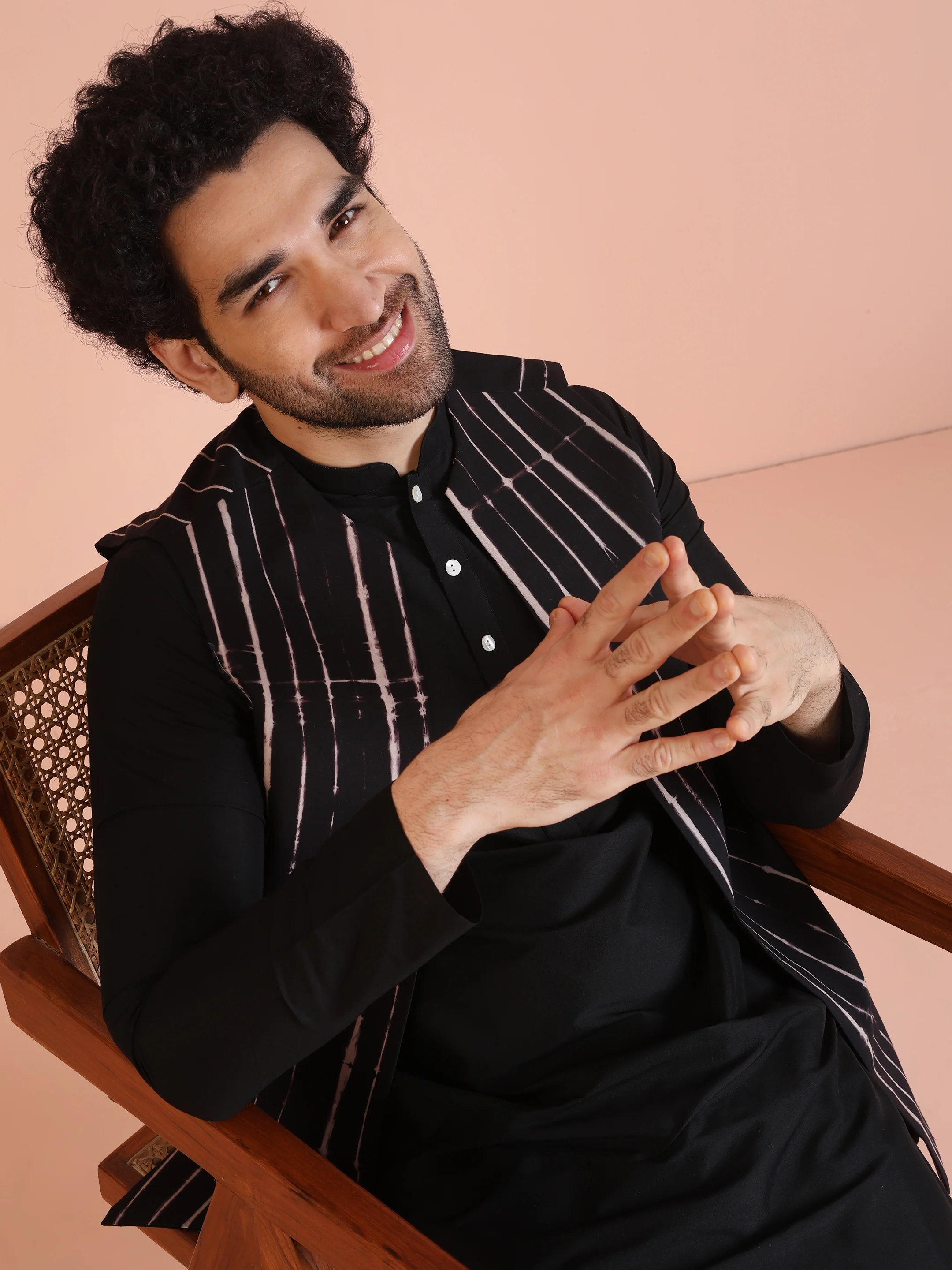 Black Printed Jacket Kurta Dhoti Set - Image 8