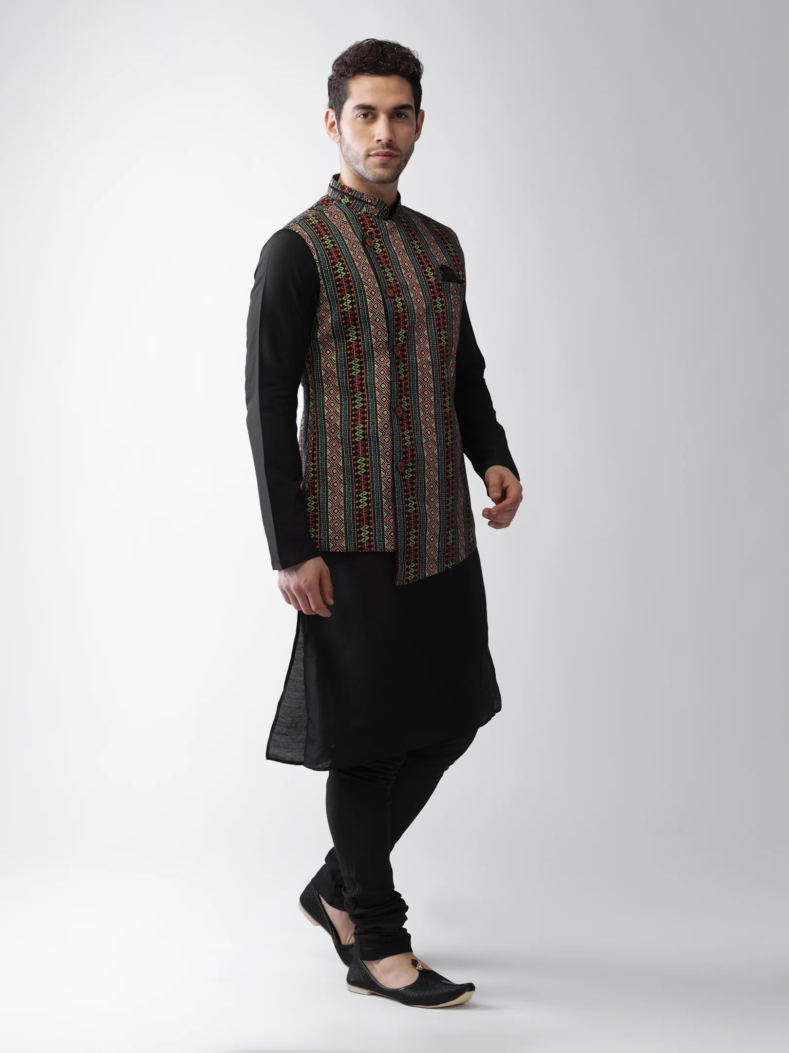Men's Multi-Color Kurta Jacket Churidar Set - Image 2