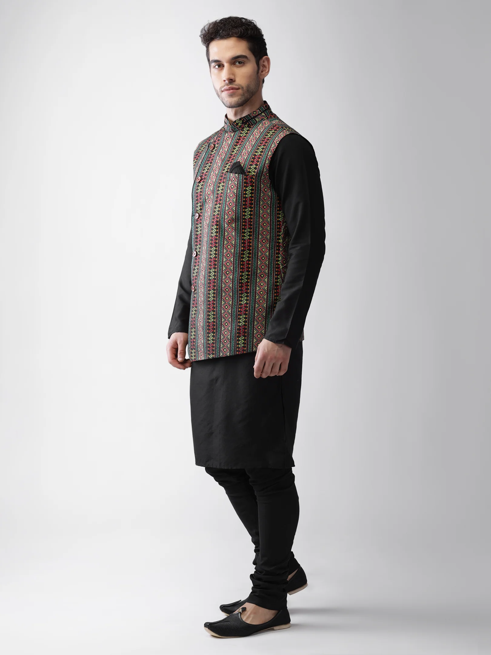 Men's Multi-Color Kurta Jacket Churidar Set - Image 3