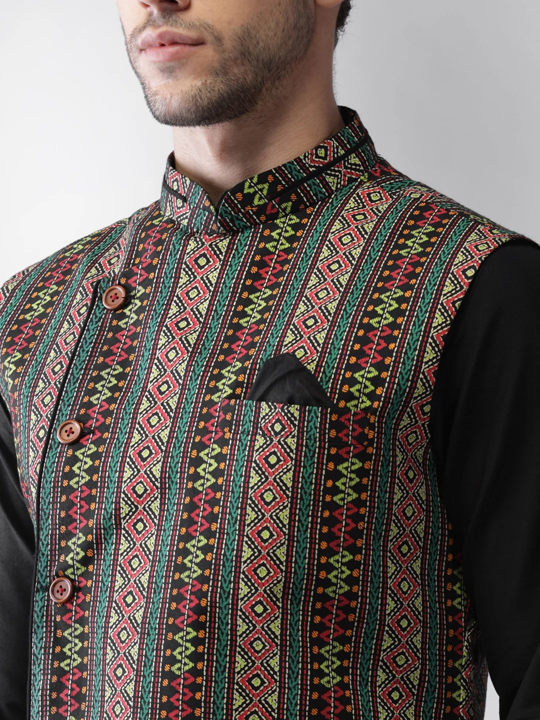 Men's Multi-Color Kurta Jacket Churidar Set - Image 5