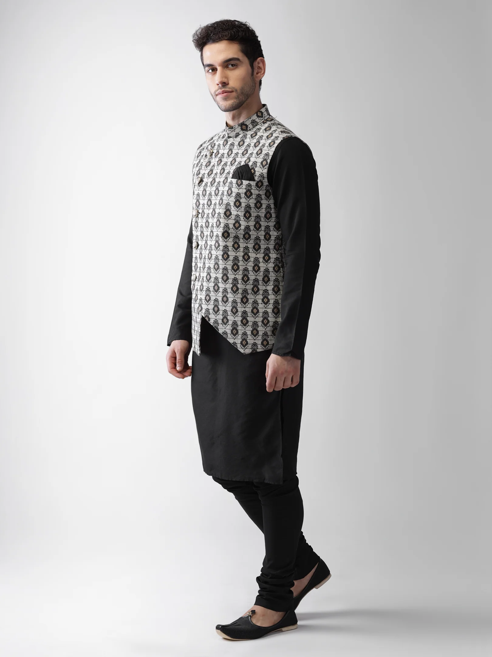 Men's Grey Kurta Jacket Pyjama Set - Image 3