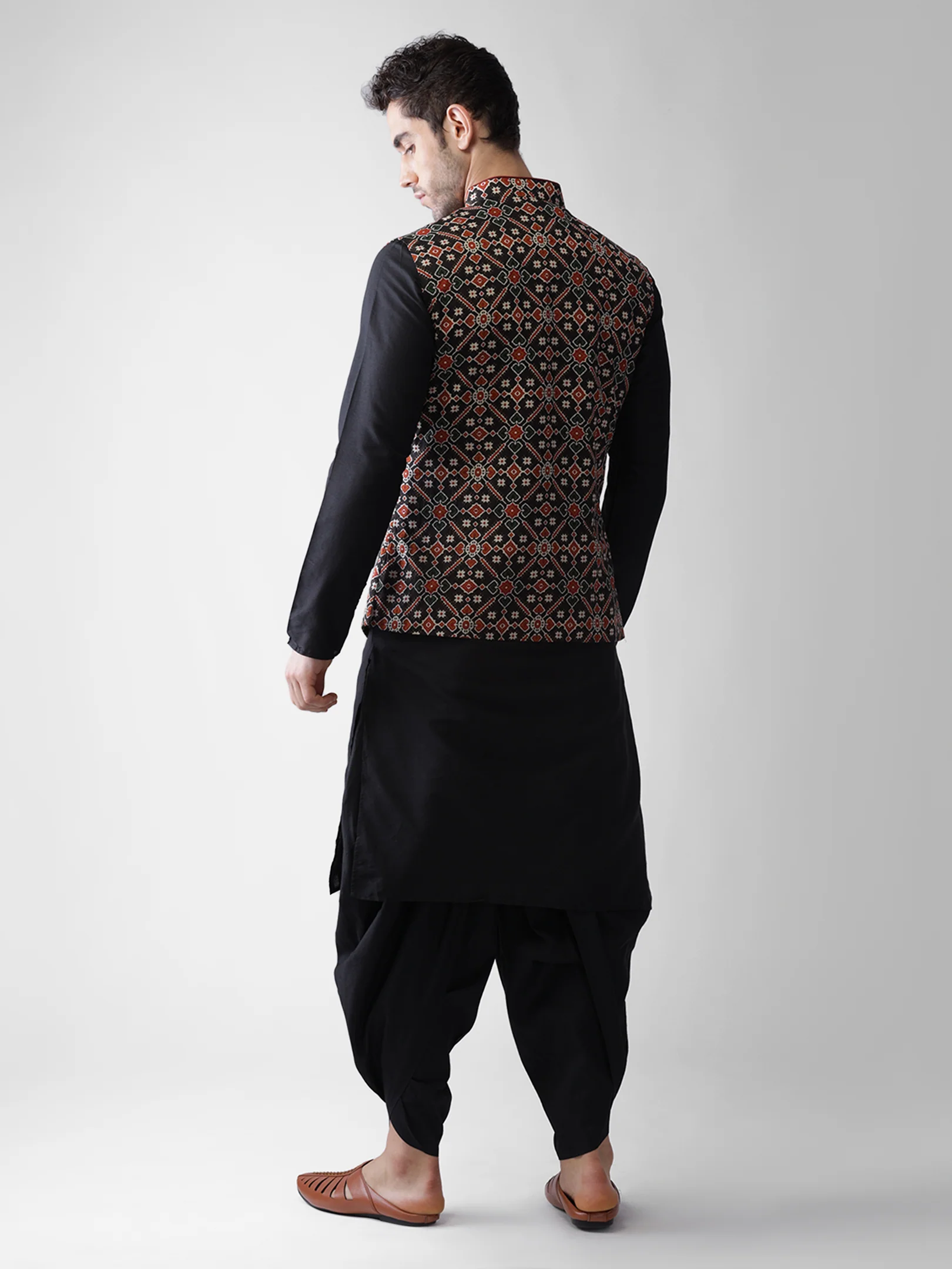 Men's Black Kurta Jacket Dhoti Set - Image 4